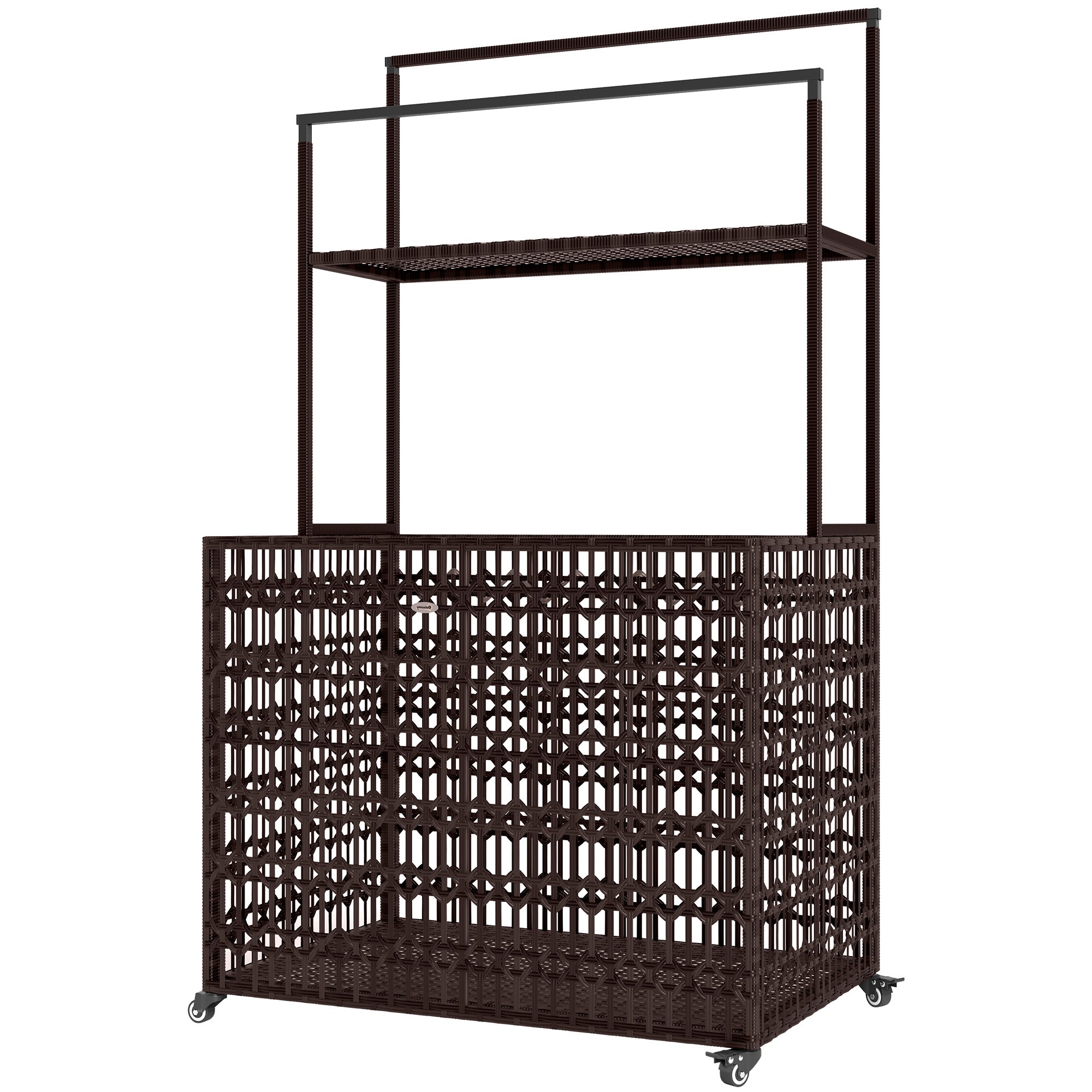 Wicker Pool Float Storage Organizer, PE Rattan Pool Float Holder with Basket Shelf Towel Bars, Rolling Pool Caddy for Floaties, Noodles, Life Vests, Beach Balls, Mixed-Brown - Mixed-brown