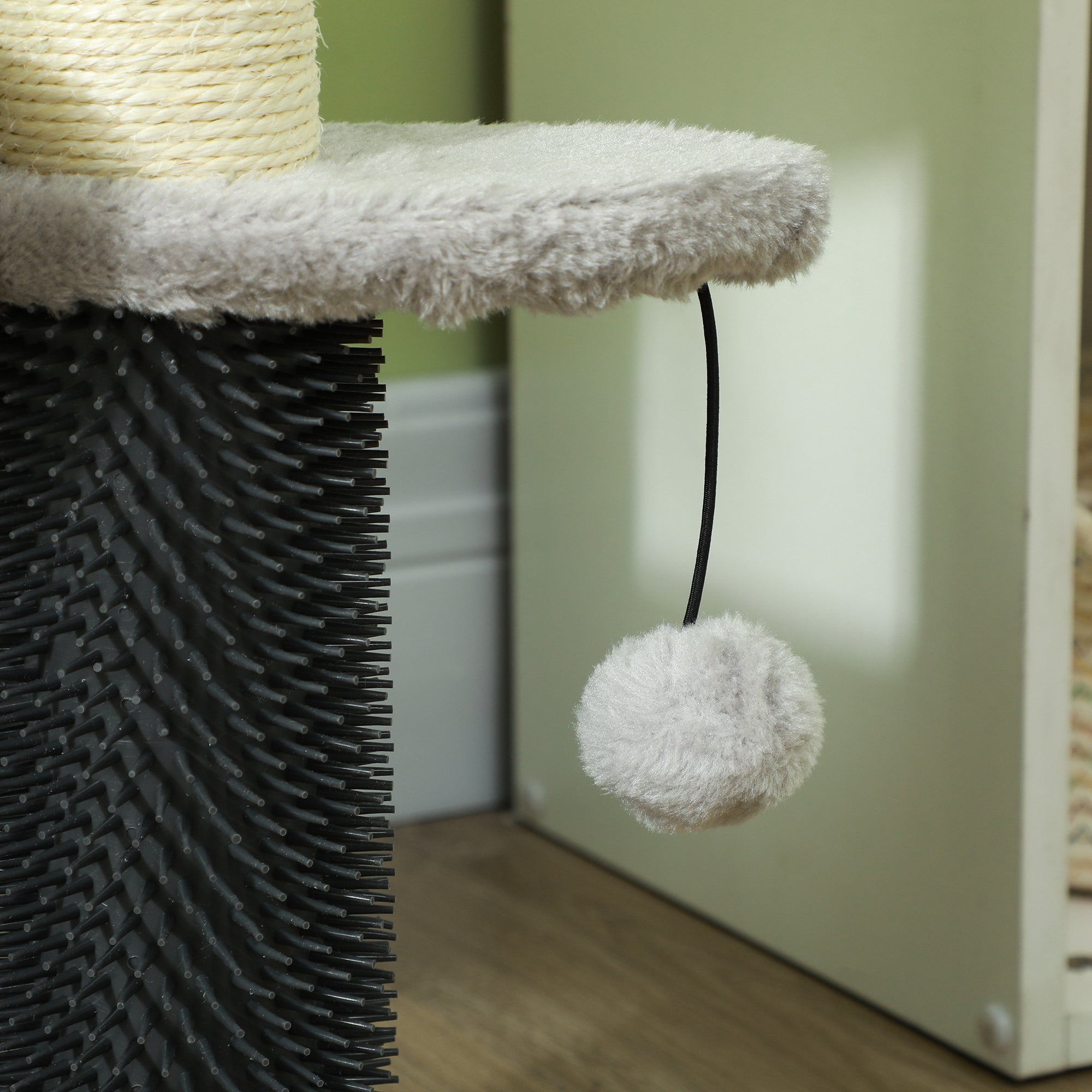 2 in 1 Cat Tree Tower 3-Step Pet Stairs with Scratching Posts, Tickling Post, Toy Balls, for High Beds, Couch - Light Gray - Image 8
