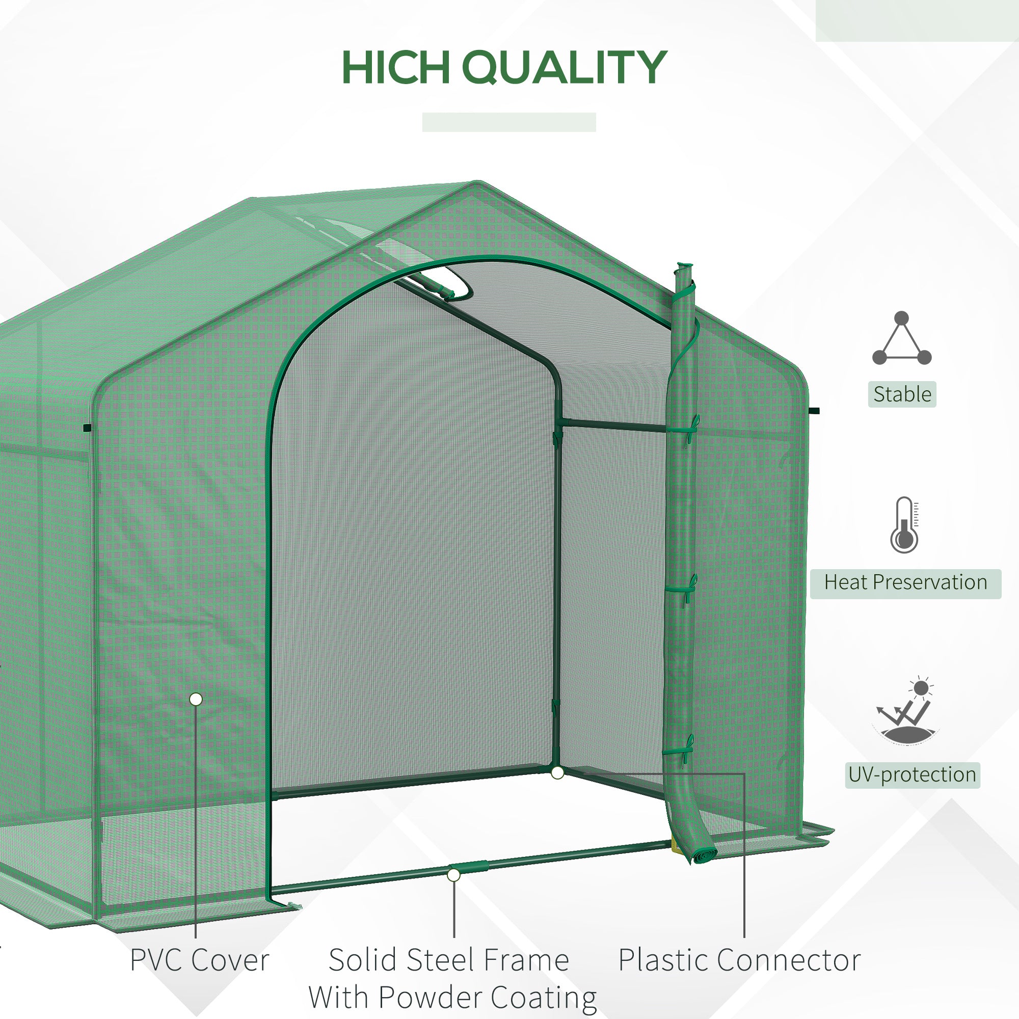 6' x 3' x 5' Portable Walk-in Greenhouse, PE Cover, Steel Frame Garden Hot House, Zipper Door, Top Vent for Flowers, Vegetables, Saplings, Tropical Plants, Green - Green - Image 5
