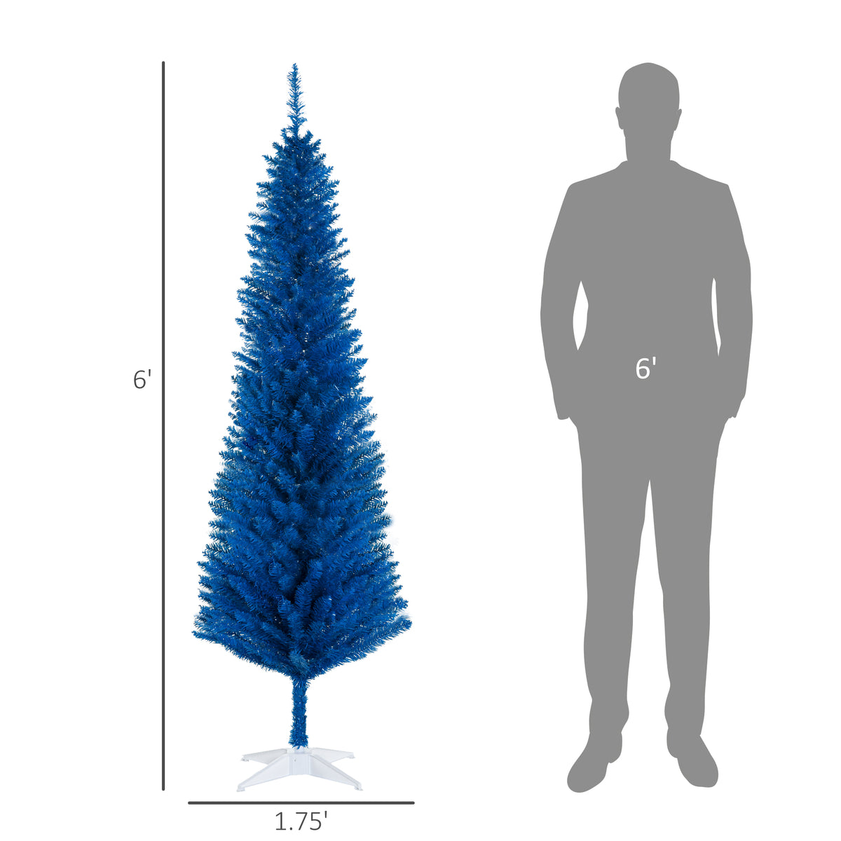 6FT Decorated Christmas Tree, Pencil Christmas Tree with 390 Realistic Branch Tips and Plastic Stand, Blue