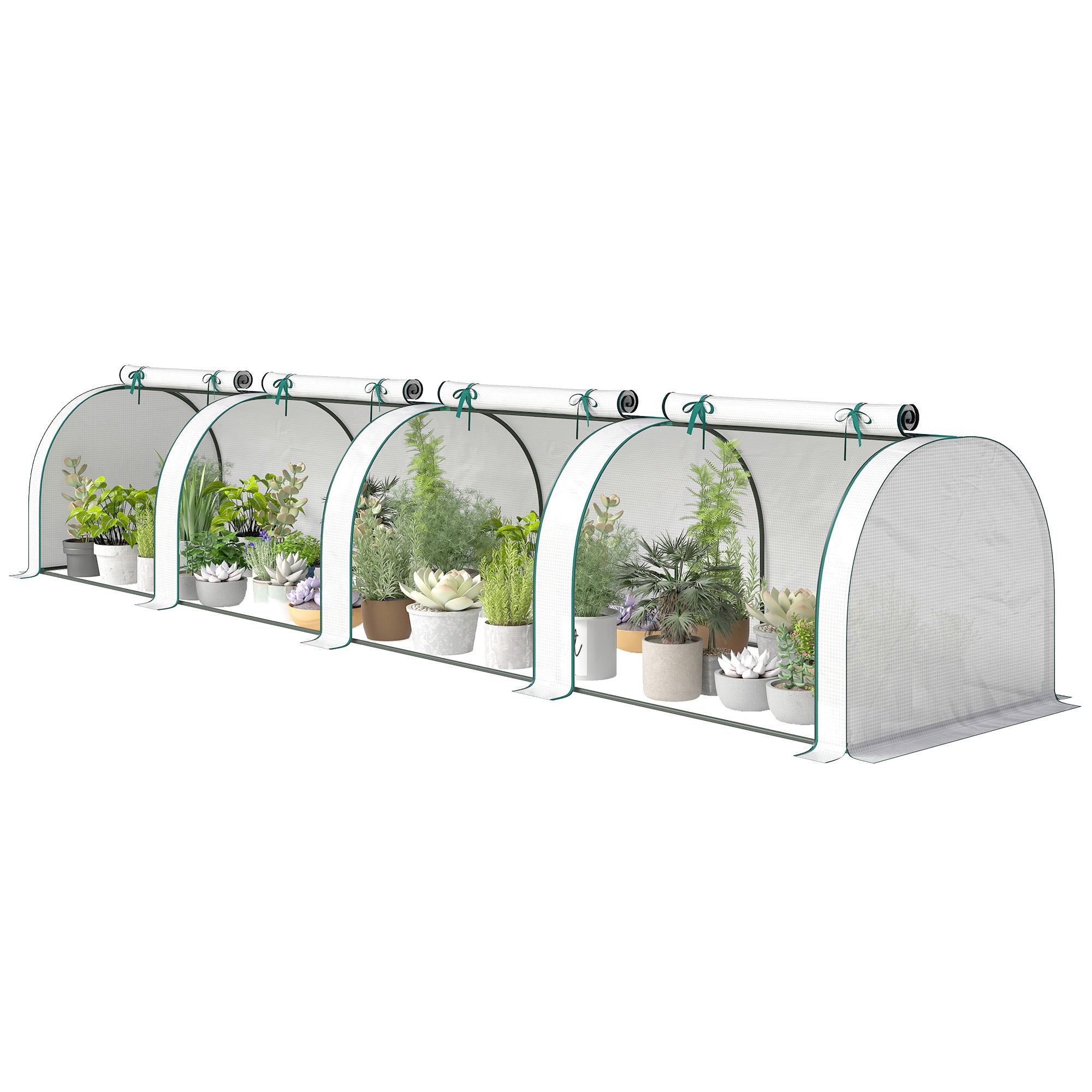 Mini Greenhouse, Portable Greenhouse with 4 Roll-Up Doors, PE Cover, 177.2" x 39.4" x 31.5", White - White