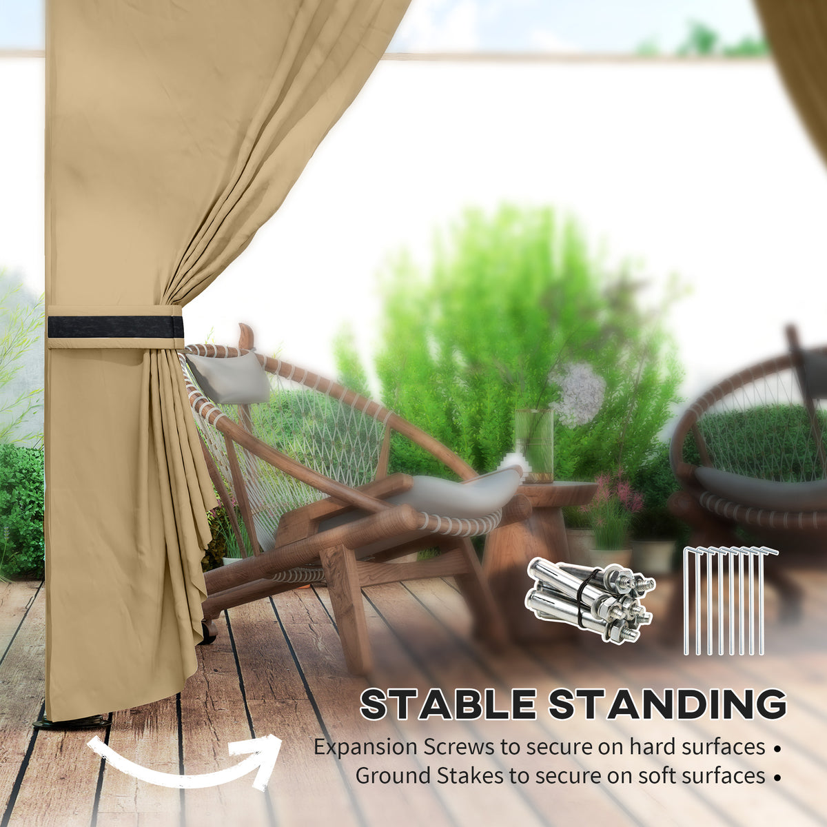 11' x 11' Outdoor Gazebo, Double Roof Patio Gazebo with Curtains, Church Windows, Galvanized Steel Frame, Beige