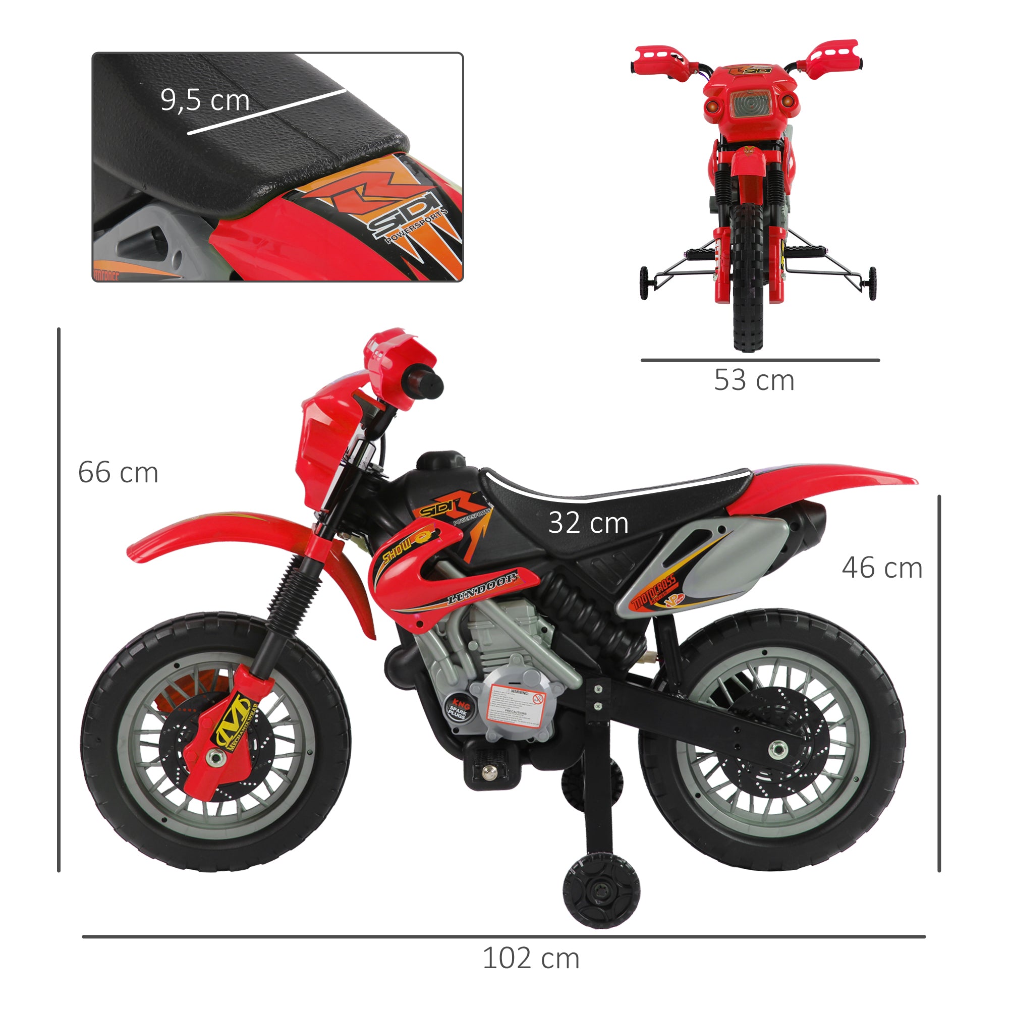 6V Kids Motorcycle, Electric Motorcycle with Dirt Bike Style, Street Bike Design Battery Powered Ride On Toy with Training Wheels, Headlight, Music, Ages 5-8, Red