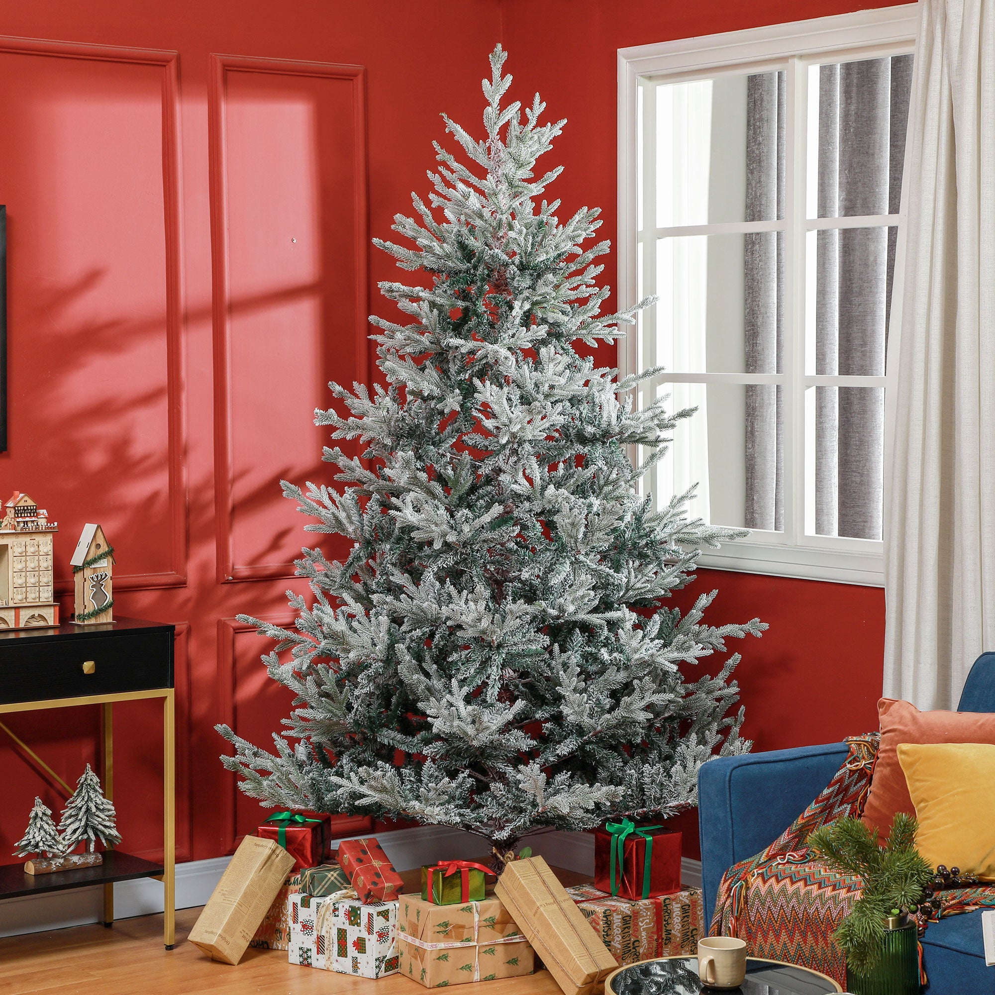 7.5 Foot Artificial Nordic Pine Christmas Tree with Snow, Easy Assembly, Hinged Xmas Tree for Home Office Holiday