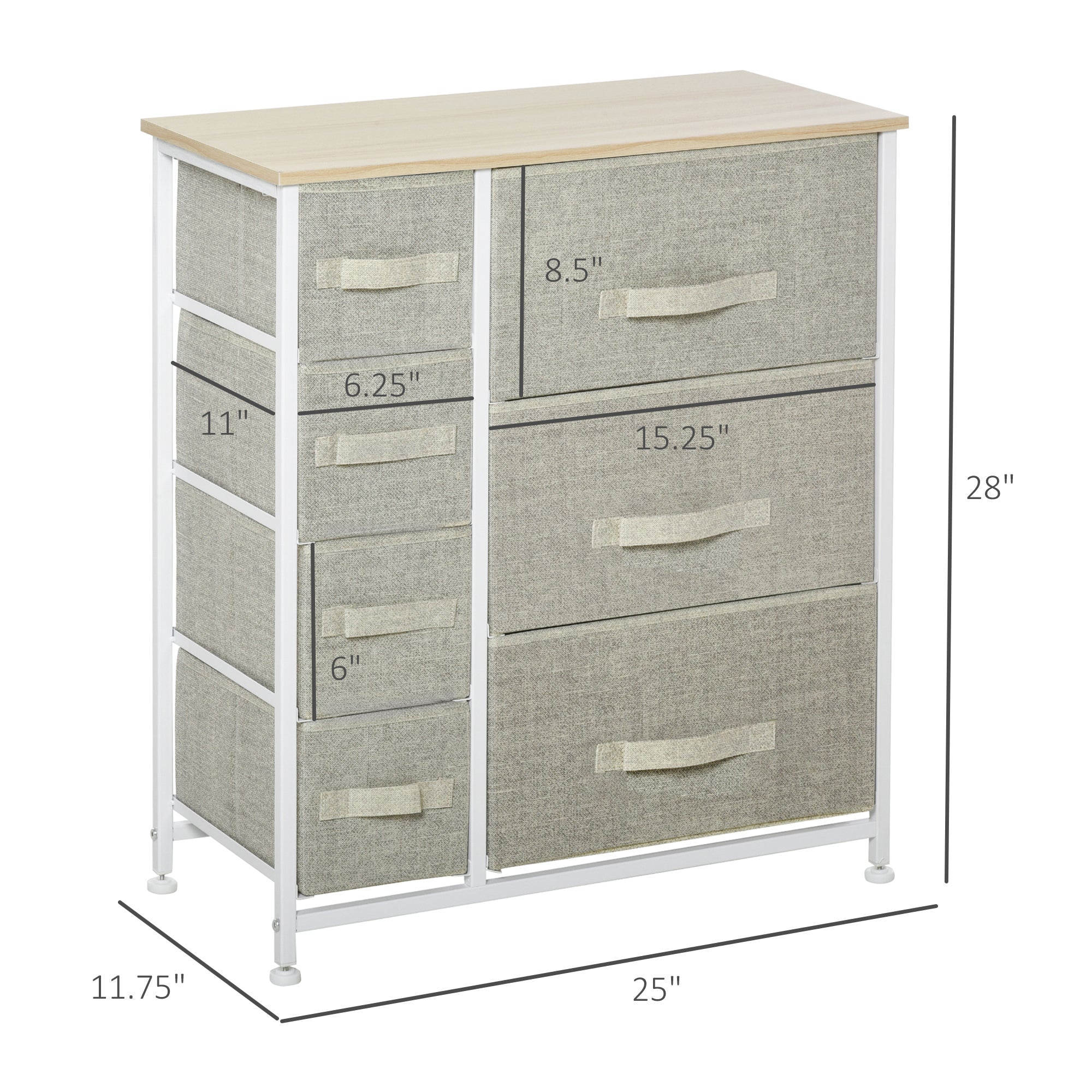 7-Drawer Dresser Storage Tower Cabinet Organizer Unit, Easy Pull Fabric Bins with Metal Frame for Bedroom, Closets, Light Gray