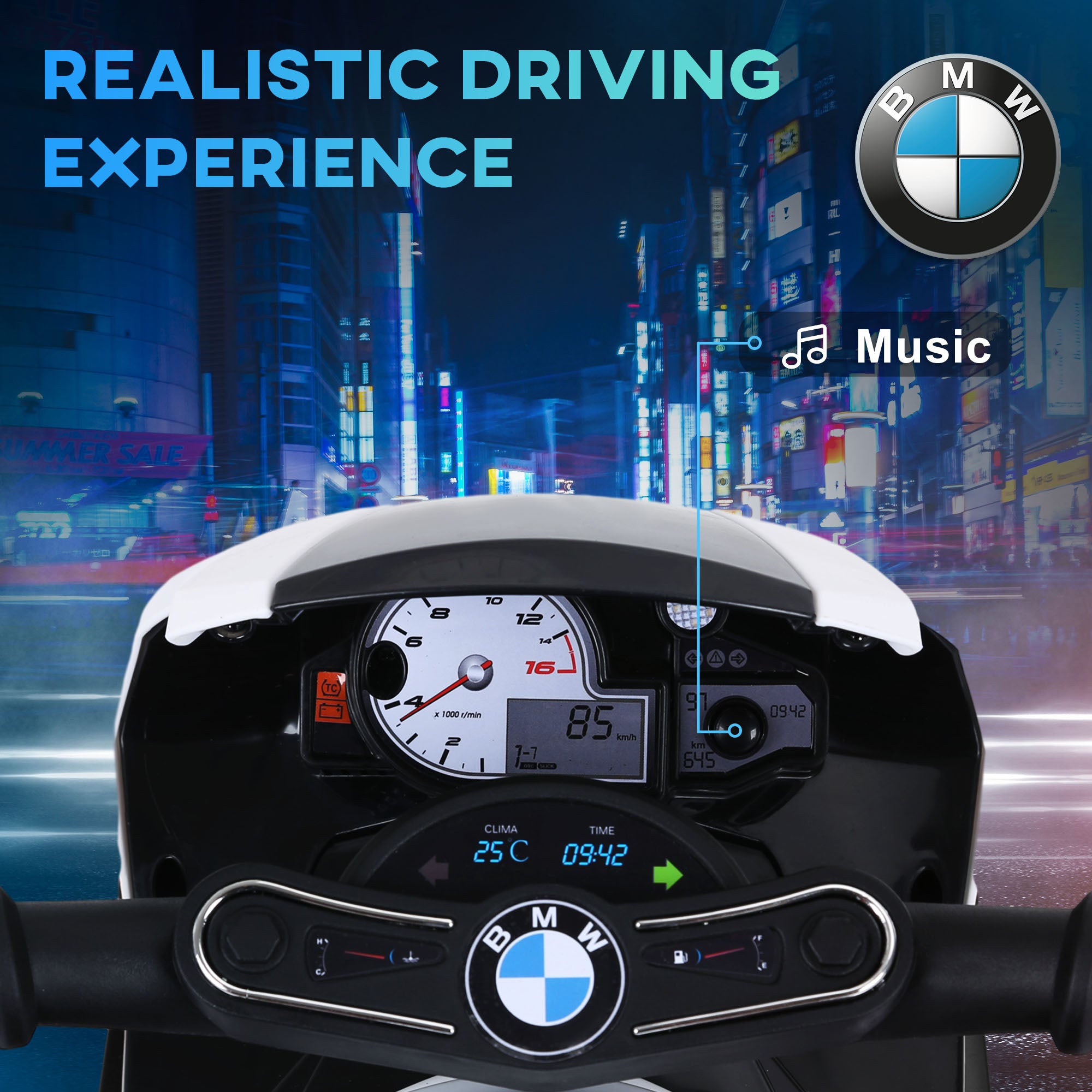 6V 3 Wheeled Electric Motorcycle, Kids Motorcycle Licensed BMW with Headlight, Music, Black