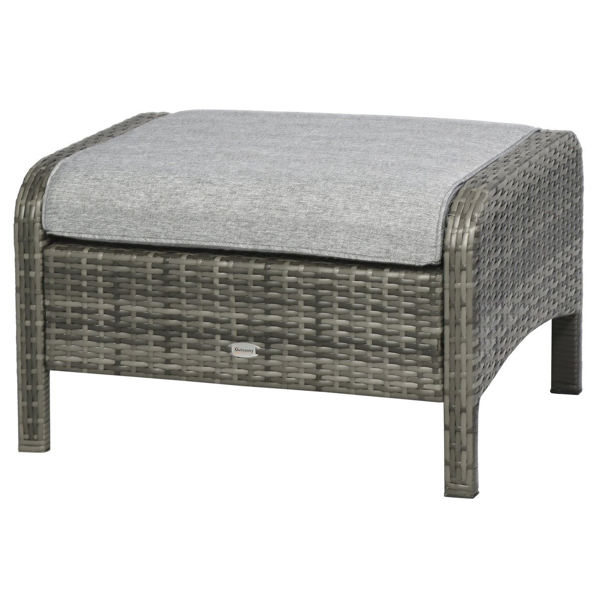 5 Pieces Rattan Wicker Lounge Chair Outdoor Patio Conversation Set with 2 Cushioned Chairs, 2 Ottomans and Tempered Glass Top Coffee Table, Gray/Light Gray