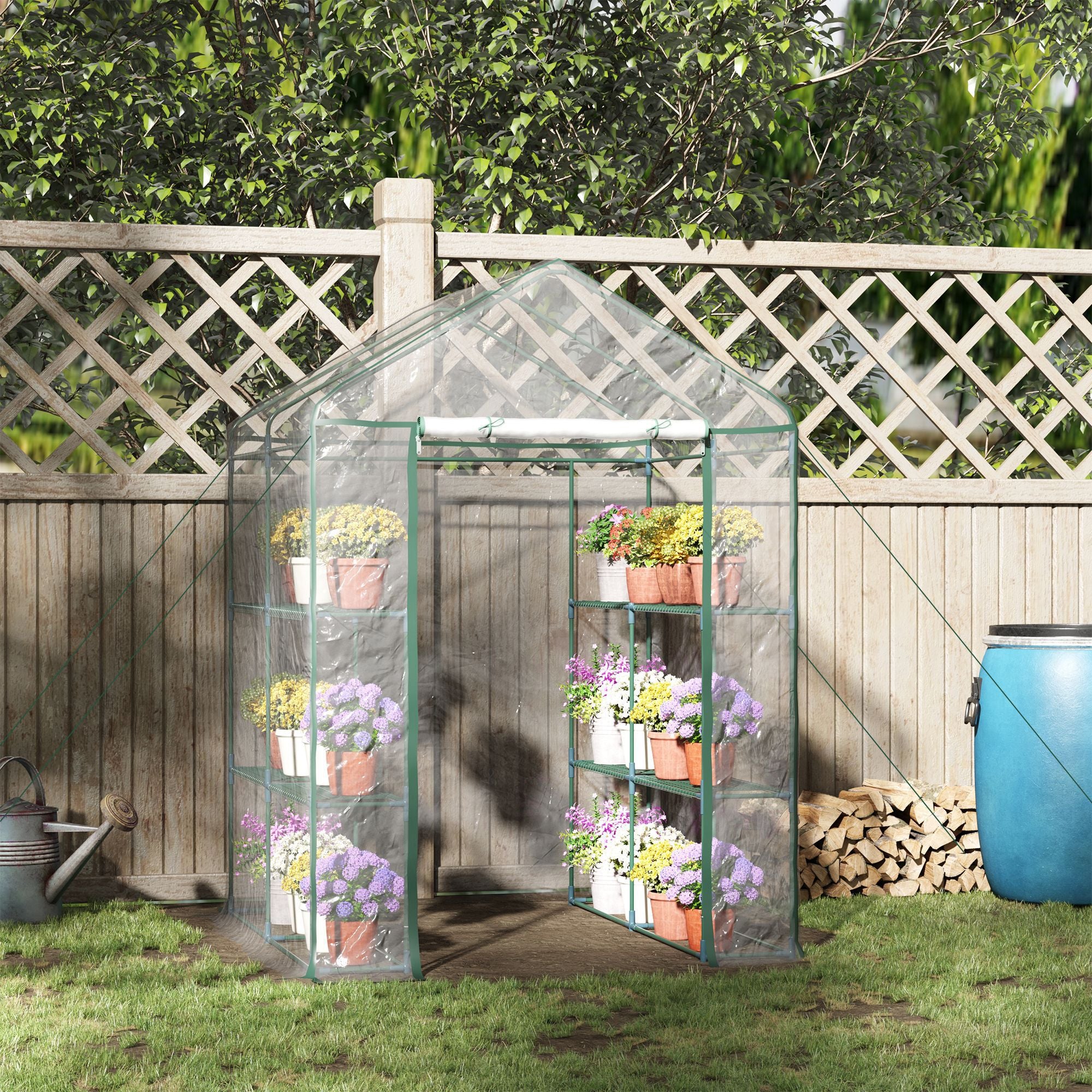 5' x 5' x 6' Mini Walk-in Greenhouse Kit, Portable Green House with 3 Tier Shelves, Roll-Up Door, and Weatherized Plastic Cover for Backyard Garden, Clear - Clear - Image 2
