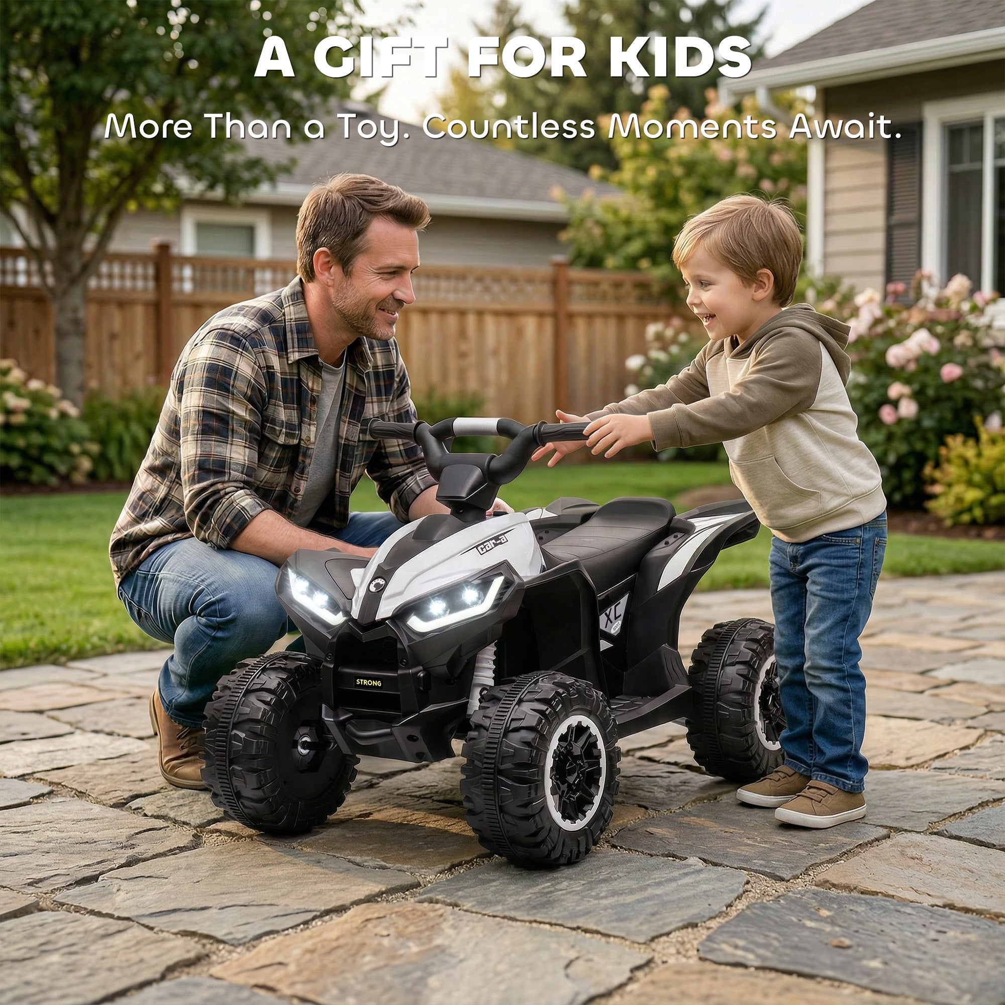 12V Kids ATV Quad Car with Forward & Backward Function, Four Wheeler for Kids with Wear-Resistant Wheels, Music, Up to 3.7 MPH, Electric Ride-on ATV for Toddlers Ages 3+ Years Old, White