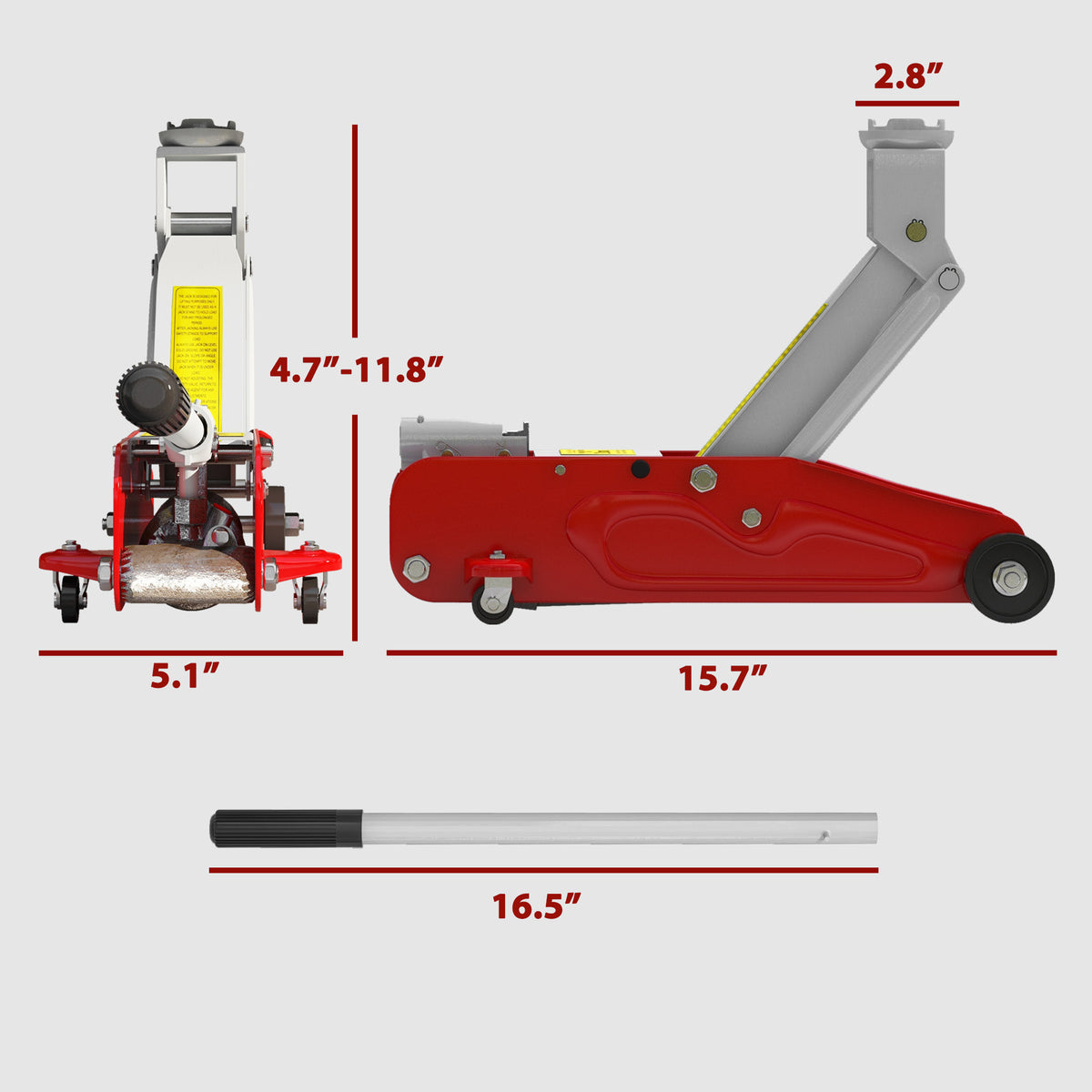 2 Ton Low Profile Hydraulic Floor Jack, Heavy Duty Steel Racing Car Jack, 4.7"-11.8" Lift Range, Red