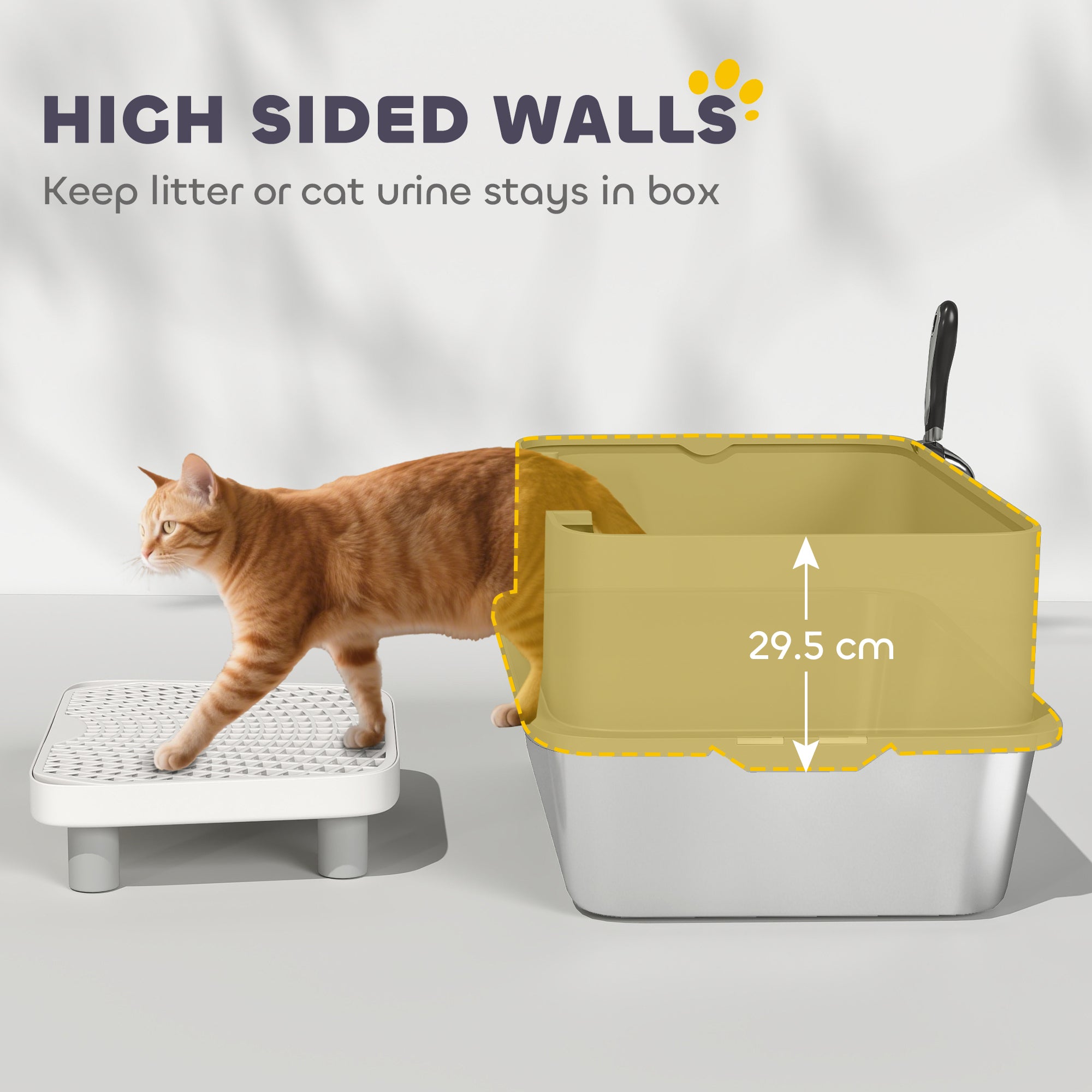 Stainless Steel Litter Box with High Sides, Metal Cat Litter Box with Scoop, Pedal, Anti-Urine Leakage, Non-Sticky - Gray - Image 5