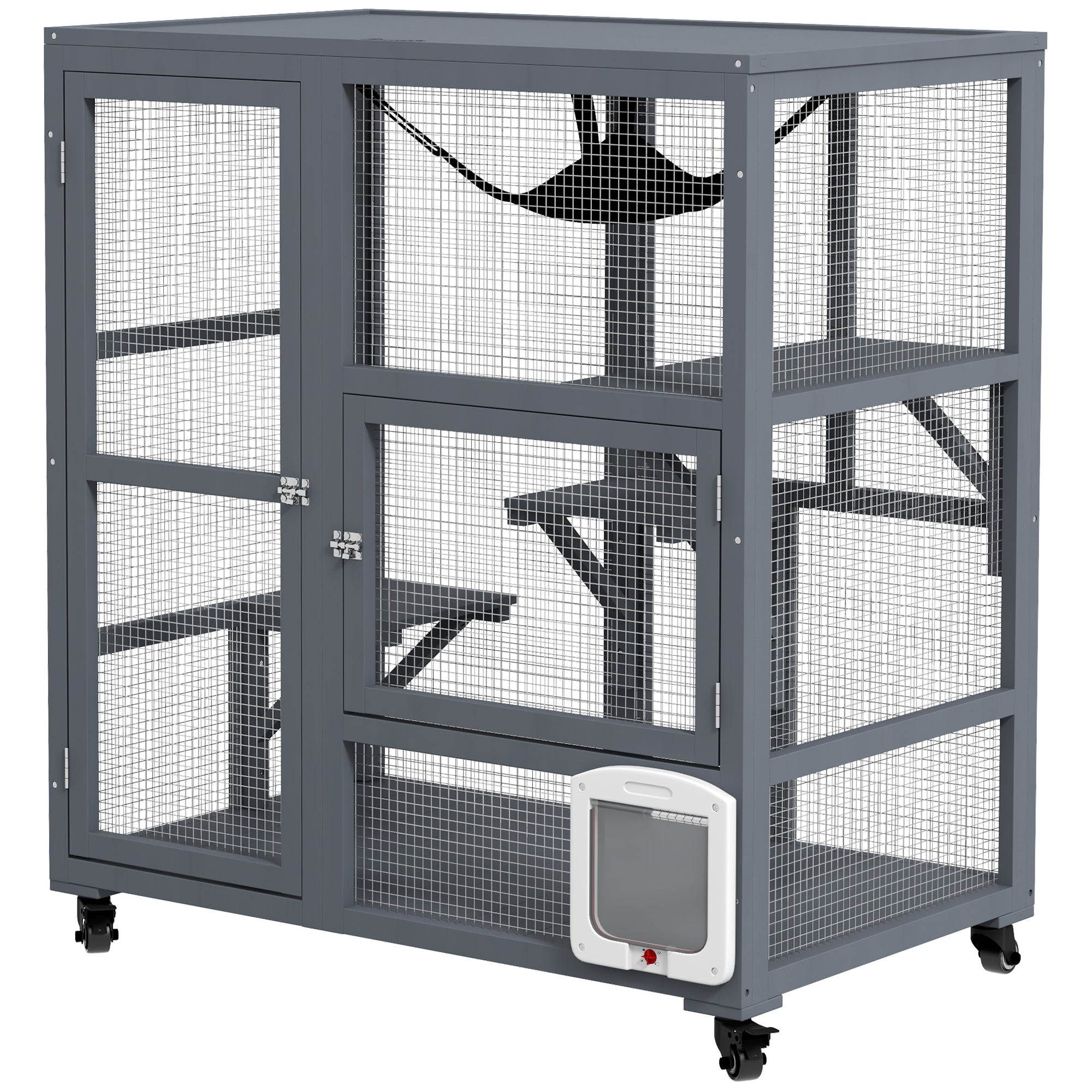 Cat House, Indoor Cat Enclosure on Wheels with Openable Top, 39" - Light Gray