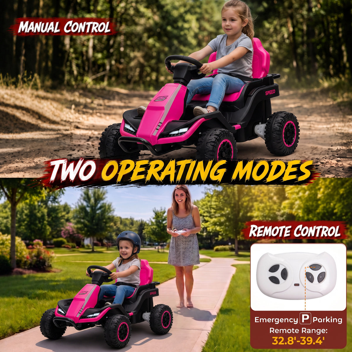 24V Kids Electric Ride On Car with Dual Motors, Remote Control, 4-Wheel Suspension, Soft Start for 3-6 Years, Pink