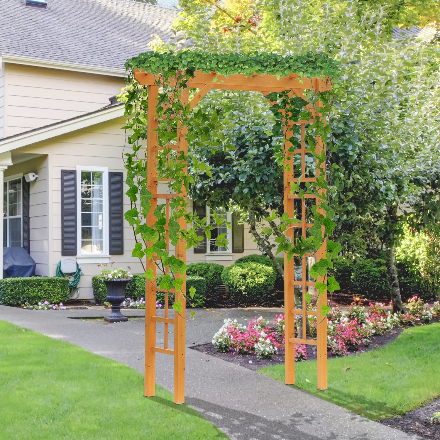 85" Wooden Garden Arbor for Wedding and Ceremony, Outdoor Garden Arch Trellis for Climbing Vines, Fir Wood, Orange - Orange - Image 2