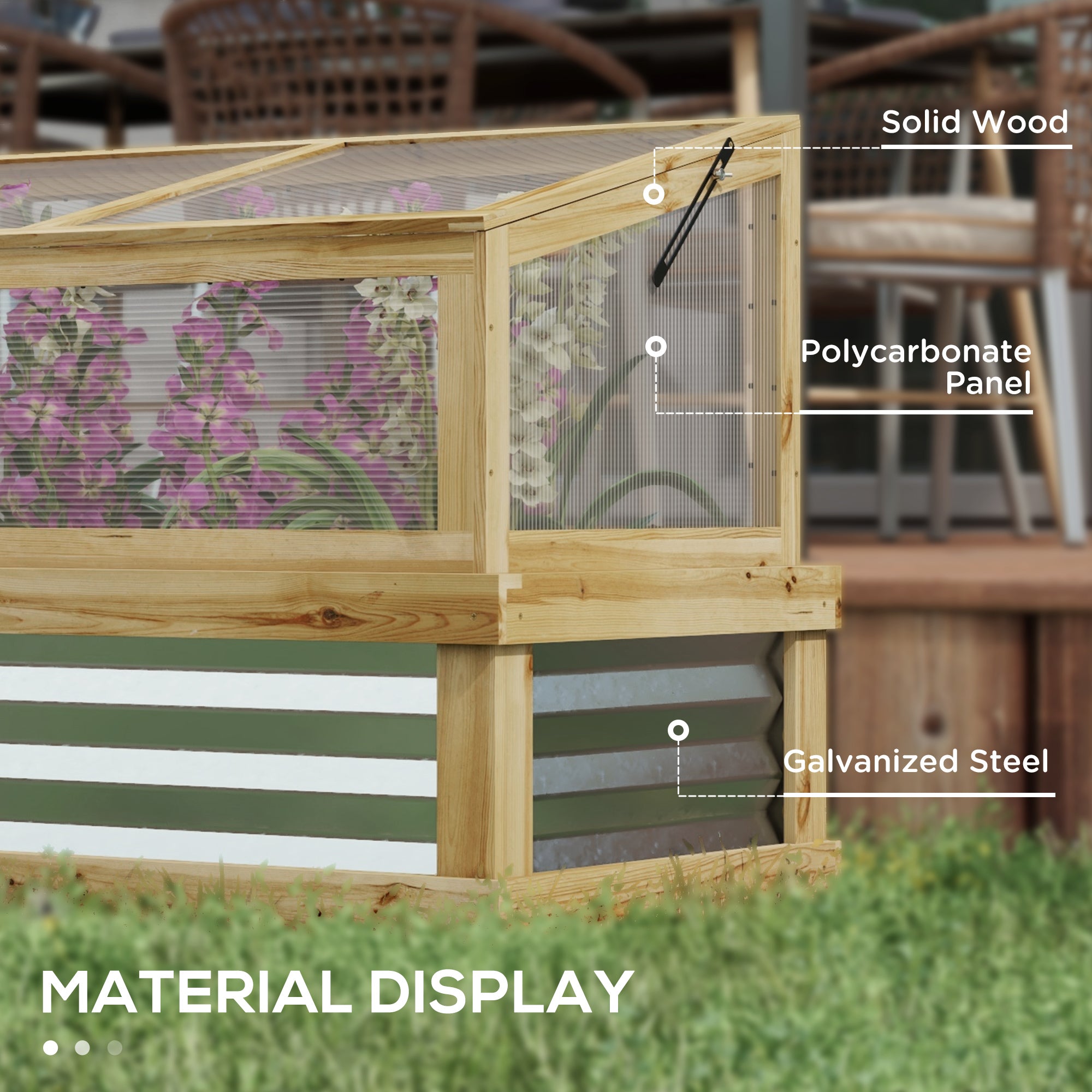 Raised Garden Flower Bed Kit with Lean-to Greenhouse, Wooden Cold Frame Planter, 41" x 22.5" x 28.25", Natural - Natural Wood - Image 6