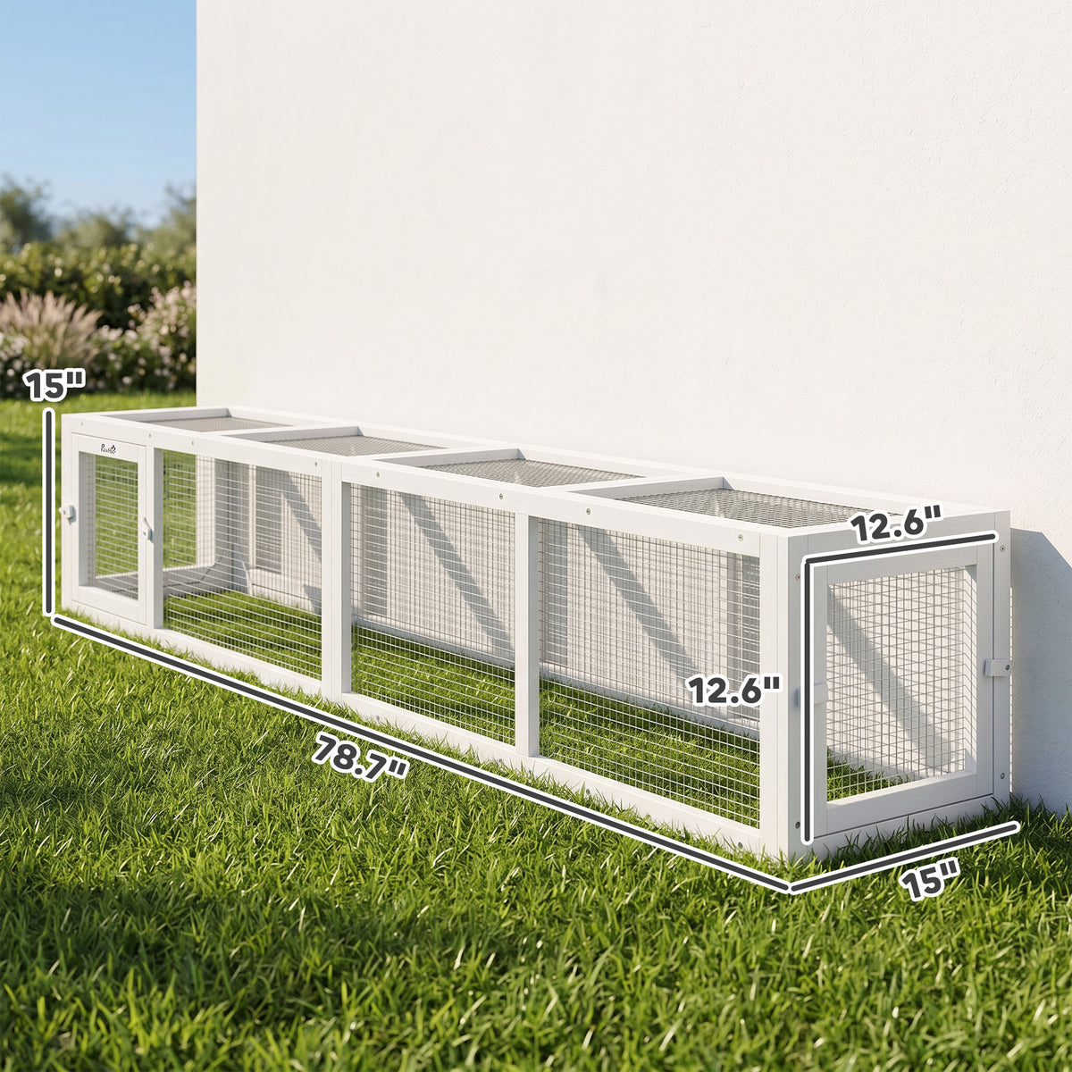 Wooden Cat Run with Weather Protection, Connecting Inside and Outside, 79"L x 15"W x 15"H, White
