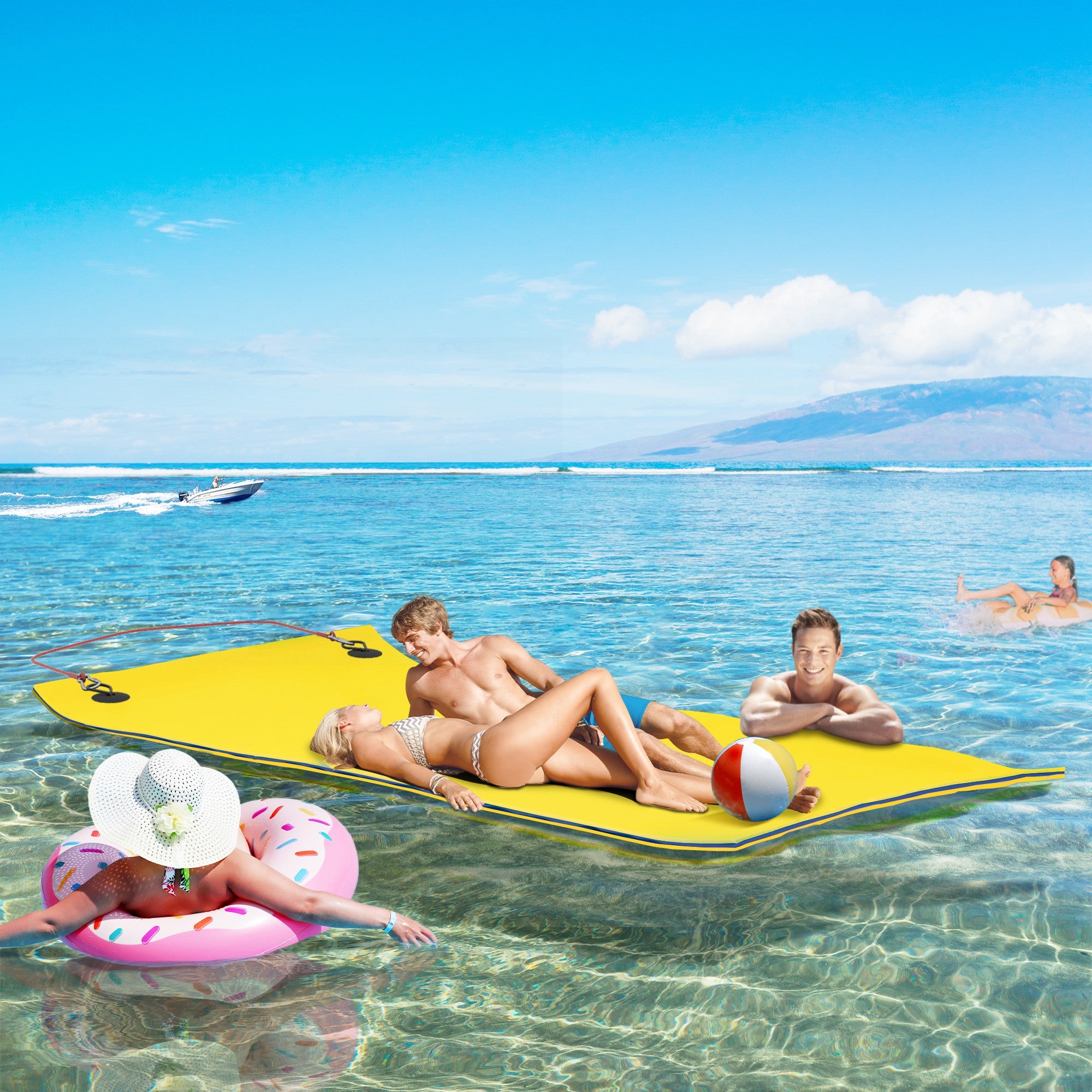 9' x 6' Lily Pad Water Mat for 2 Adults, Floating Water Pad for Lake, Pool, Ocean, Beach, and Boating, Yellow
