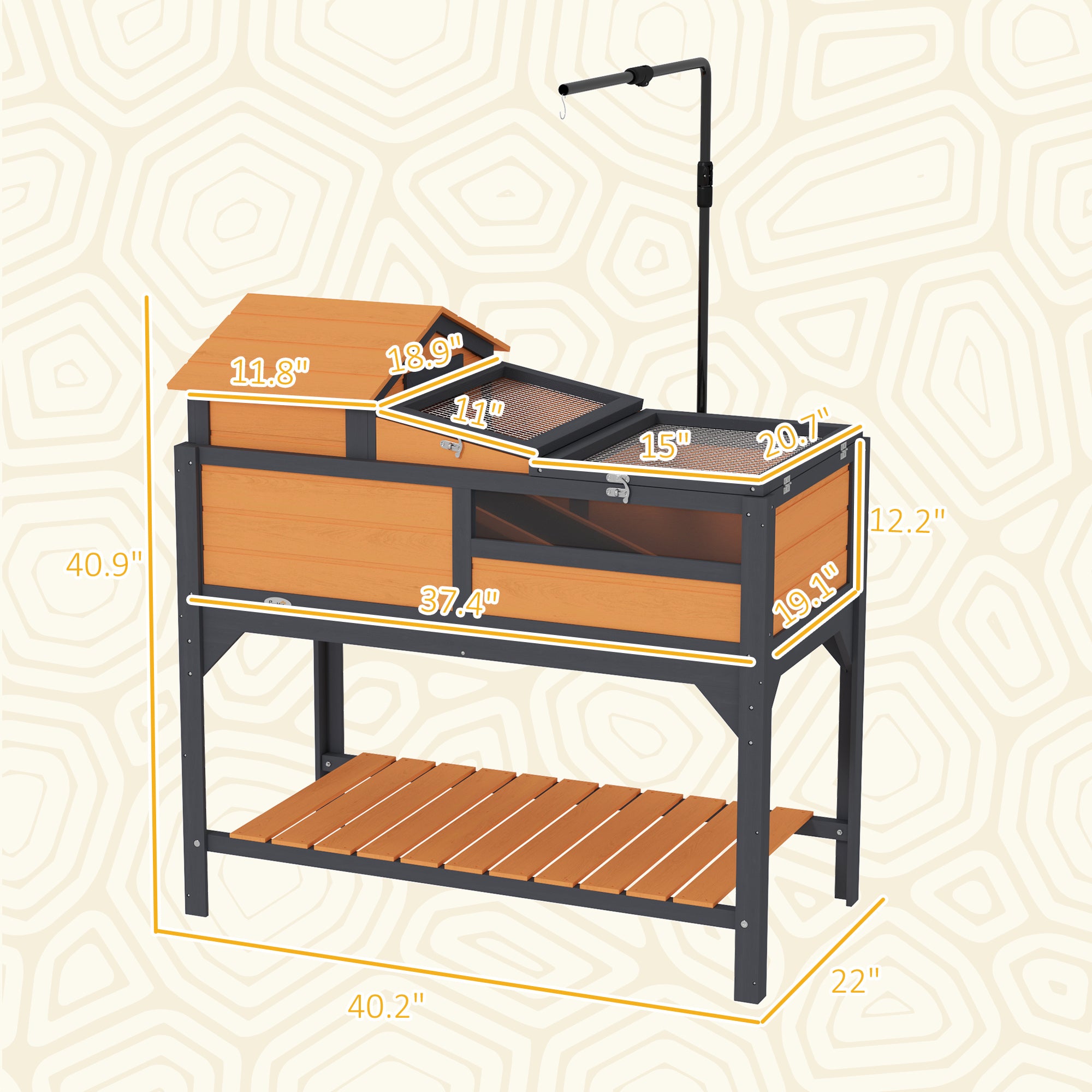 Tortoise Enclosure Tortoise House w/ Adjustable Lamp Holder, Storage Shelf, Removable Main House, Openable Lid, Yellow - Yellow - Image 3