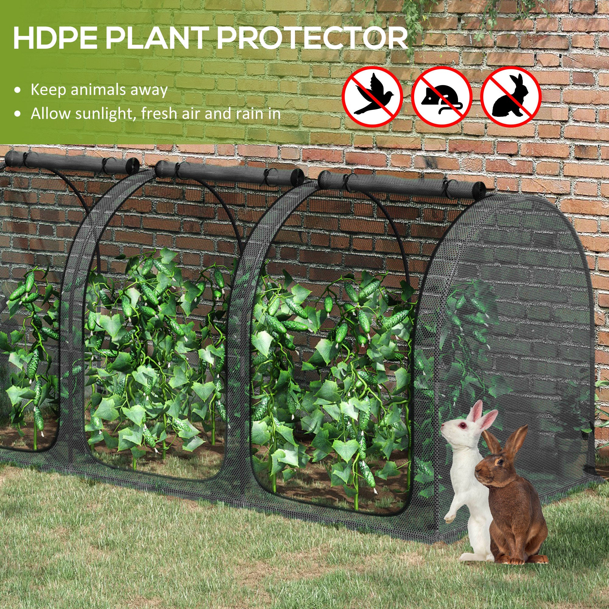 9' x 4' Crop Cage, Plant Protection Tent with Three Zippered Doors, Storage Bag and 4 Ground Stakes, for Garden, Yard, Lawn, Black - Black - Image 4