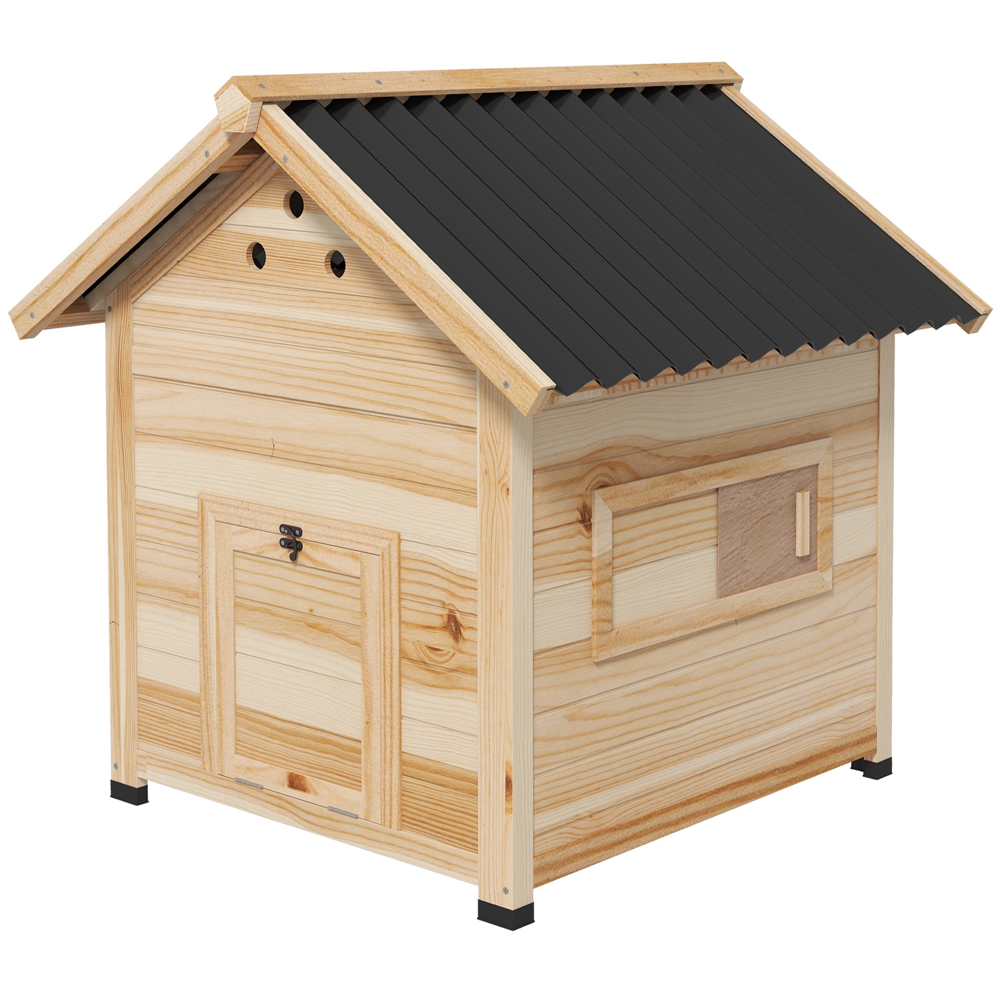 Duck Coop, Wooden Duck House with Openable Roof & Double Doors, Natural Wood - Natural Wood
