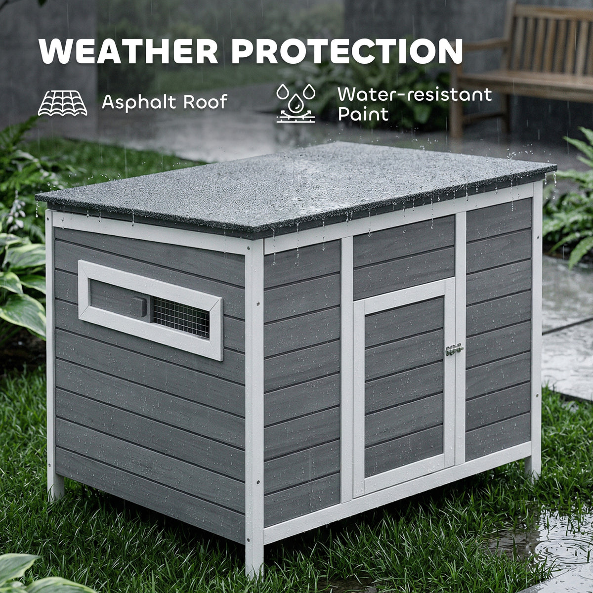 Duck Coop, Wooden Duck House Rabbit Hutch with Openable Roof, Removable Base, Elevated Legs, Ramp, Ventilated Windows