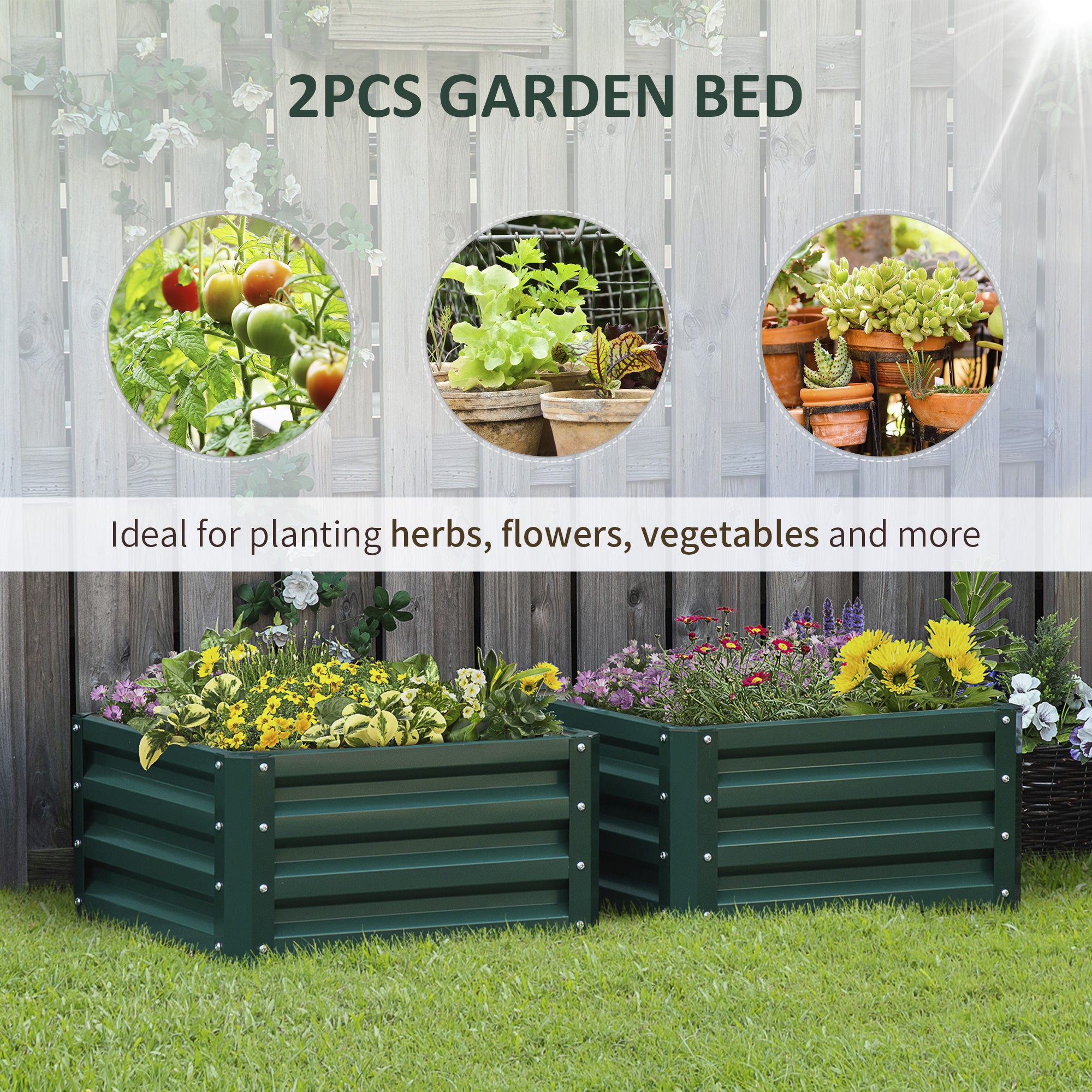 Galvanized Raised Garden Bed, Set of 2 Metal Planter Box with Open Bottom, All-Weather Steel Frame, Rust-Resistant, Easy-to-assemble, for Growing Vegetables, Flowers, Green - Green - Image 4