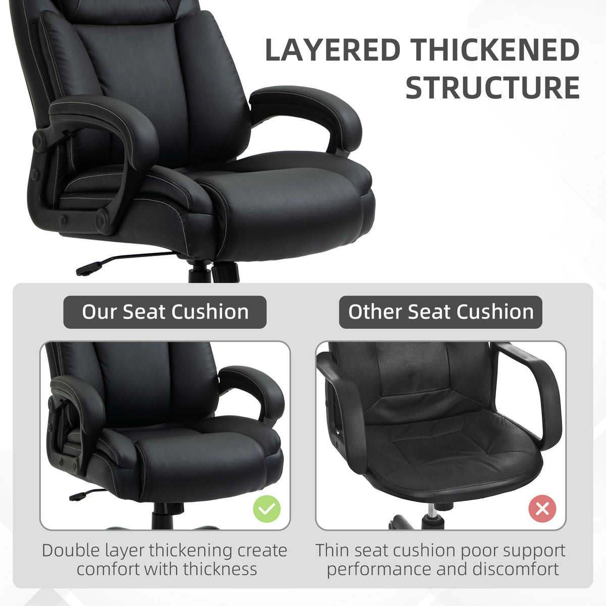 Big and Tall 400lbs Executive Office Chair with Wide Seat, Computer Desk Chair with High Back PU Leather Ergonomic Upholstery, Adjustable Height and Swivel Wheels, Black