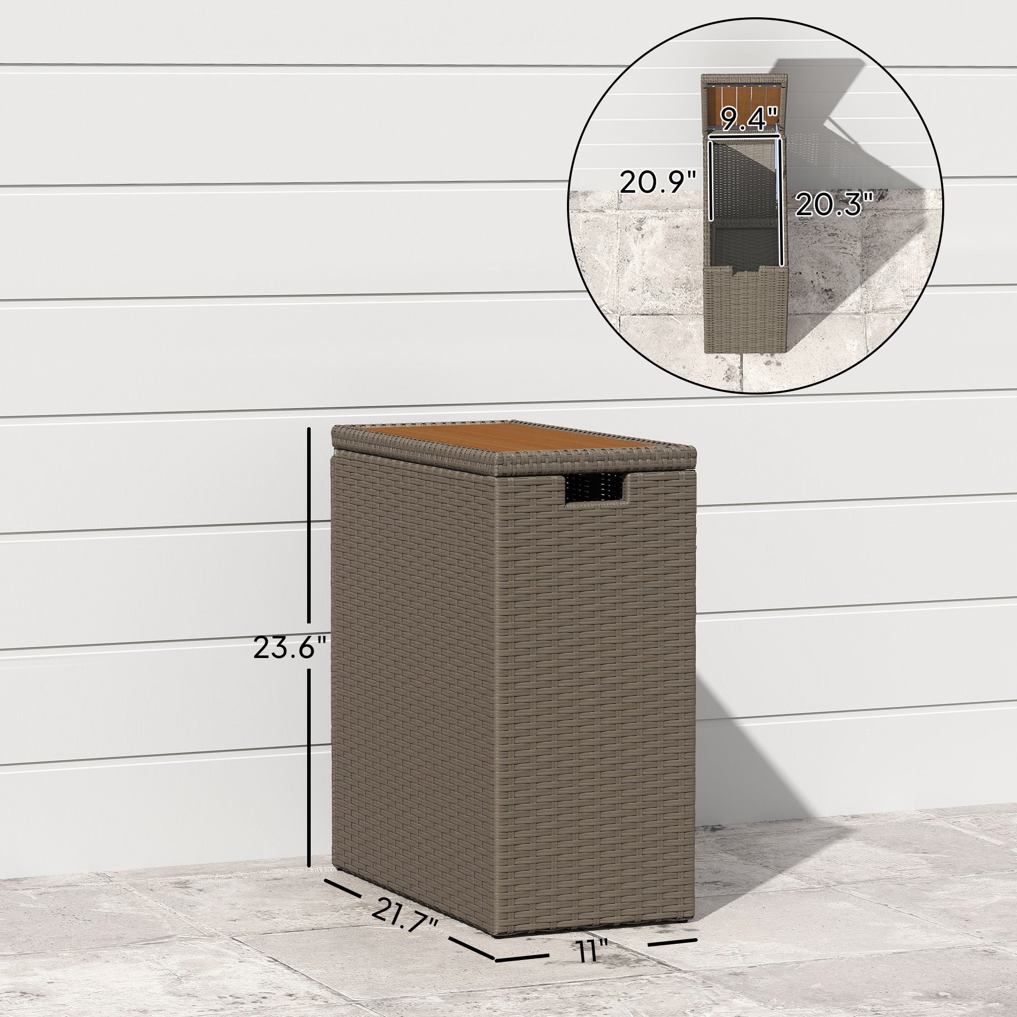 17-Gallon Small Deck Box, Wicker Outdoor Storage Box with Acacia Wood Top for Patio Cushions and Garden Tools, Teak - Teak - Image 3