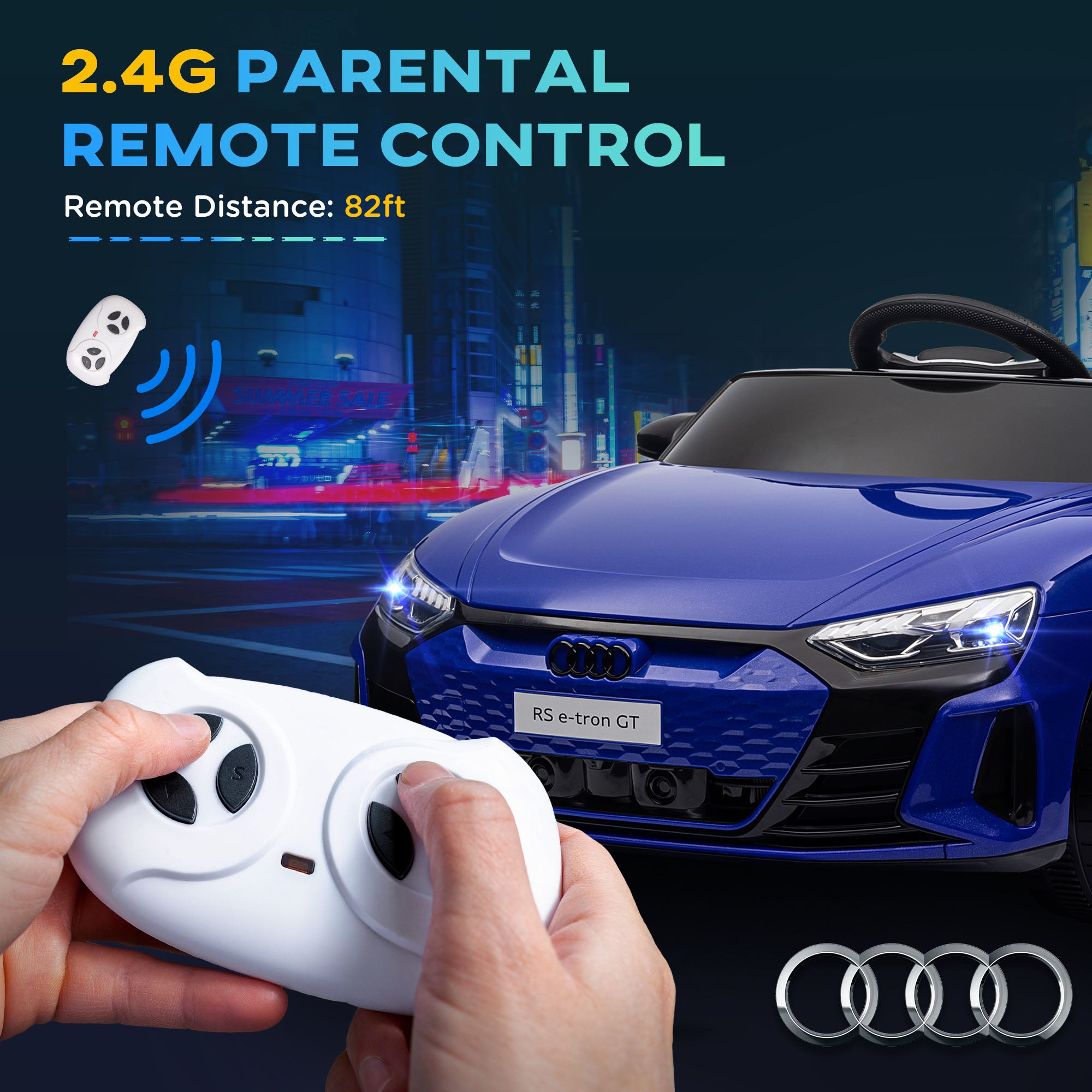 12V Licensed Audi RS E-tron GT Kids Ride on Car with Remote Control, Suspension, Horn, Music, Lights, Dark Blue