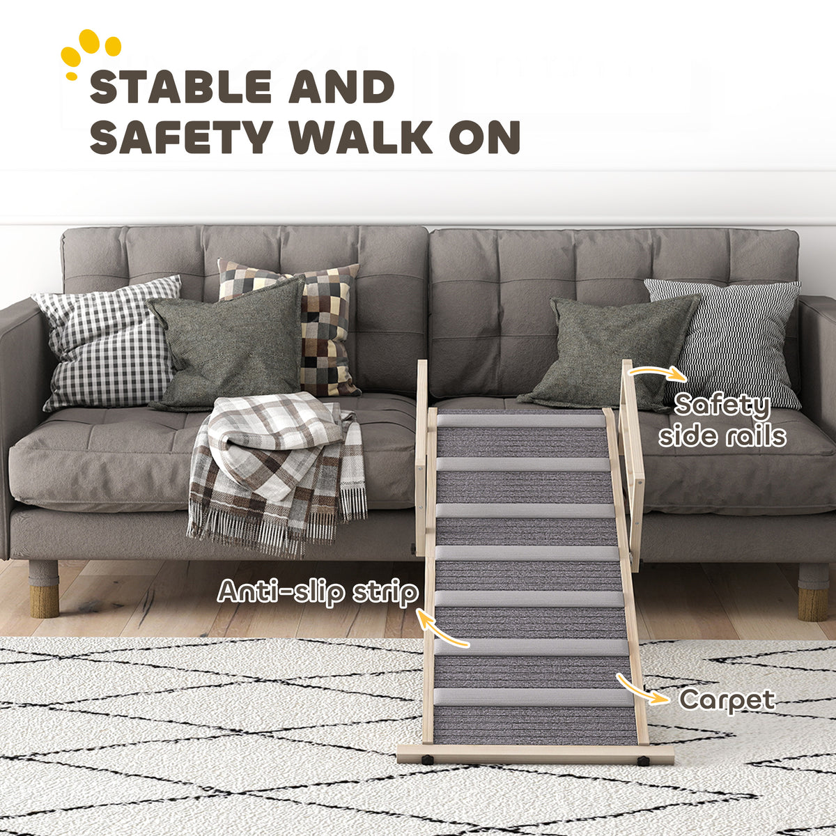 Dog Ramp, Folding Pet Ramp, 4 Adjustable Height from 15" to 19", Dog Step with Side Rails for Small to Large Pets