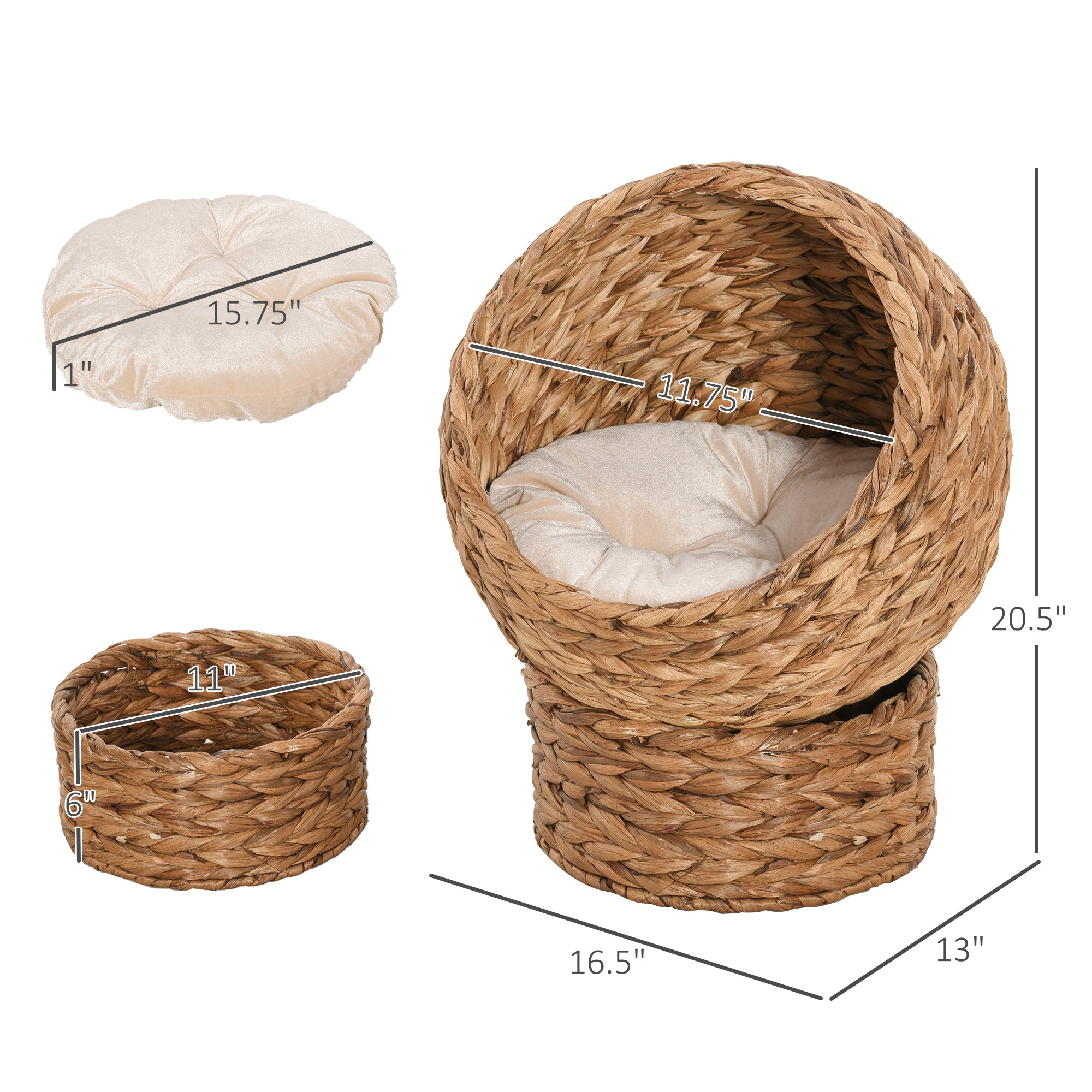 20" Natural Braided Banana Leaf Elevated Cat Bed Basket with Cushion - Brown - Brown - Image 3