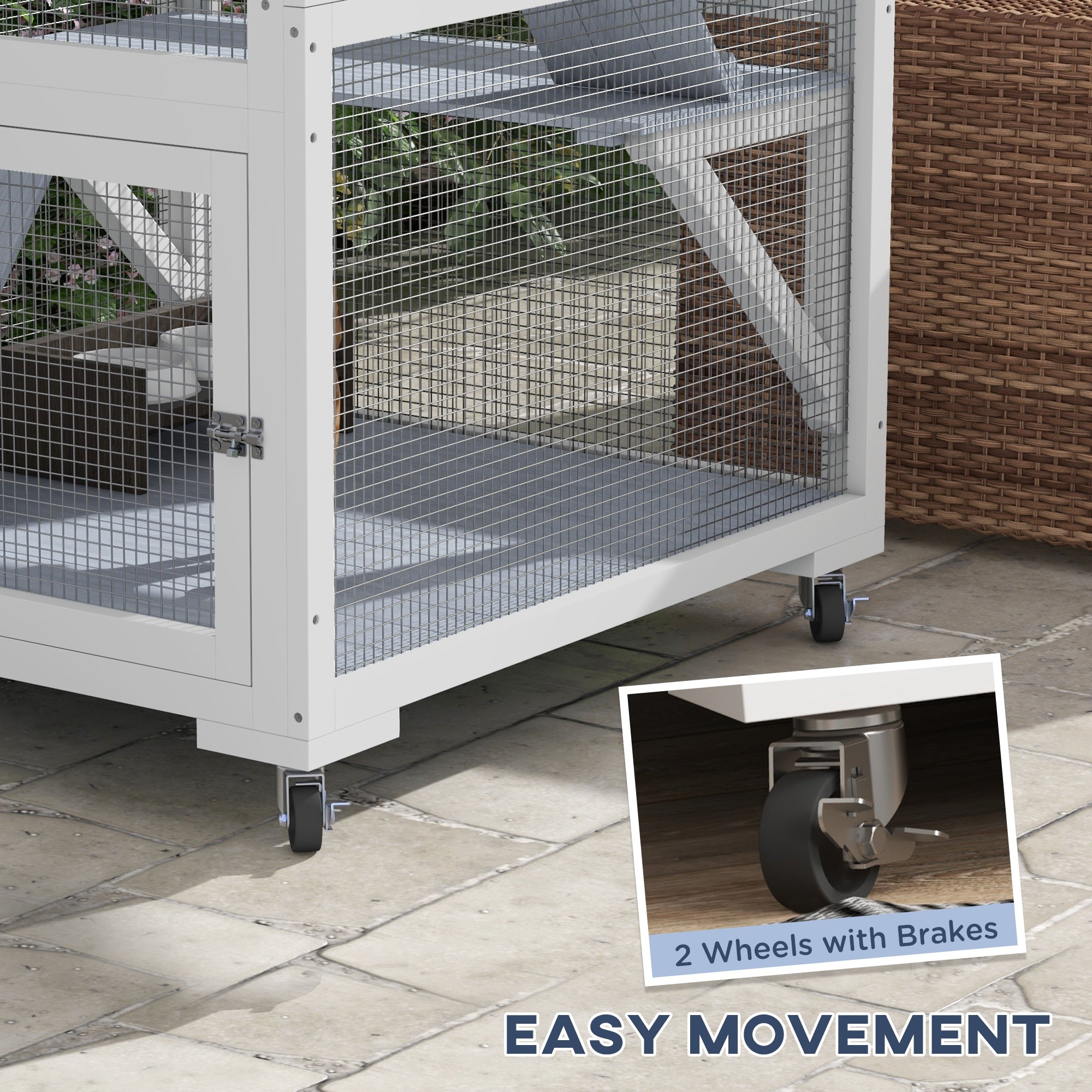 Catio, Outdoor Cat Enclosure House on Wheels with Hammock, Gray - Light Gray - Image 5