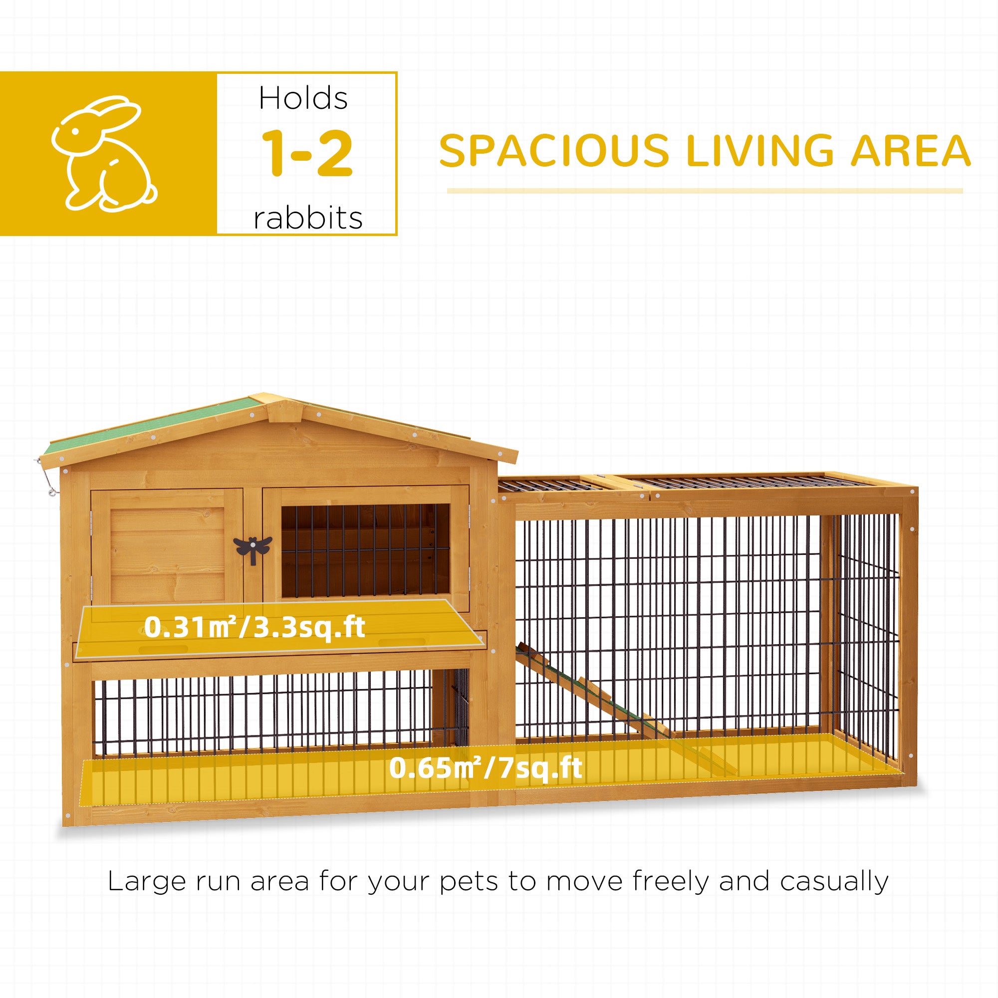 2 Level 59" Outdoor Rabbit Hutch with Openable Top, Yellow - Yellow - Image 4