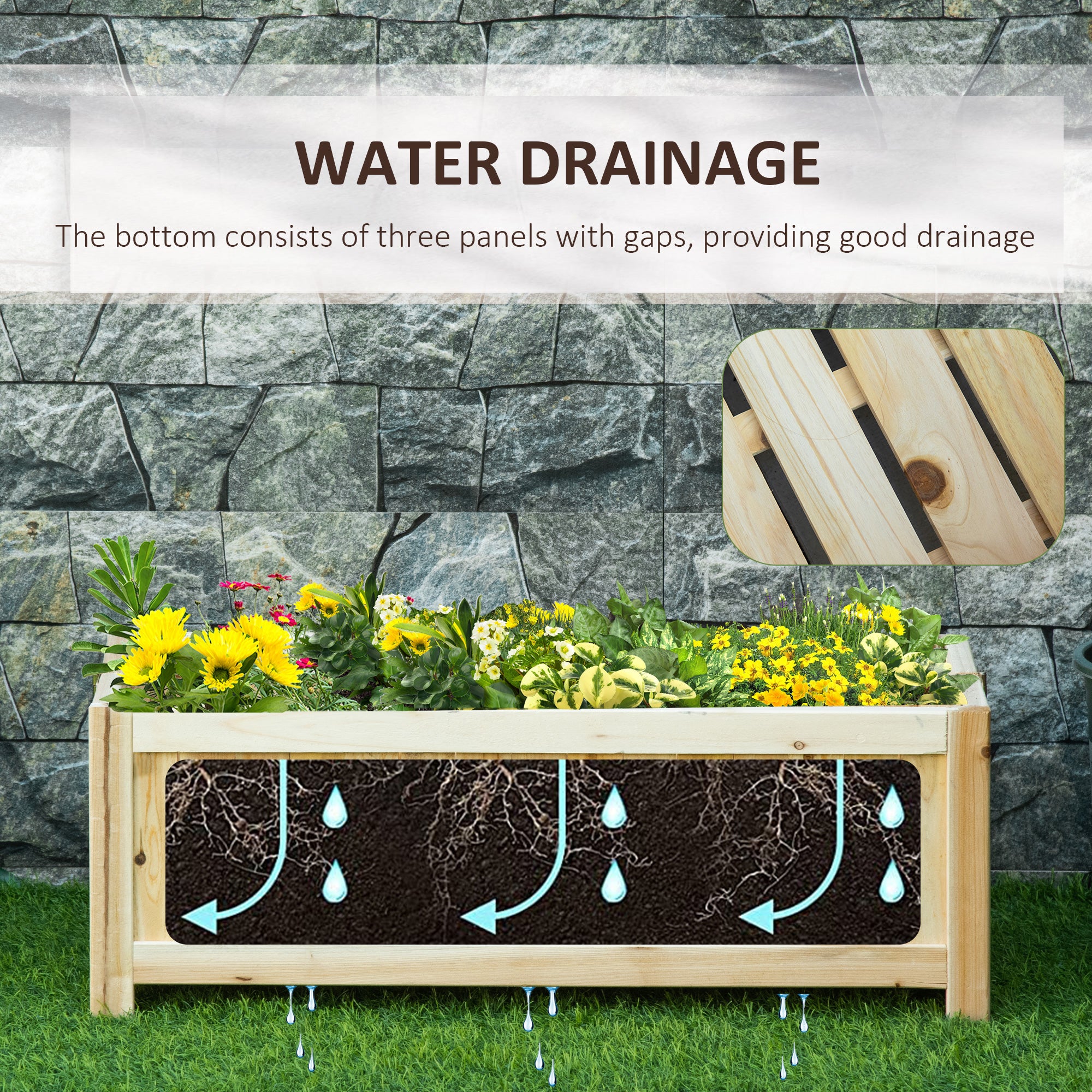 Foldable Raised Garden Bed, Wooden Planter Box, Herb Garden Planter with Drainage Holes, for Backyard, Patio to Grow Vegetables, Herbs, and Flowers, 27.6" x 11.6" x 9.8" - Natural wood finish - Image 5