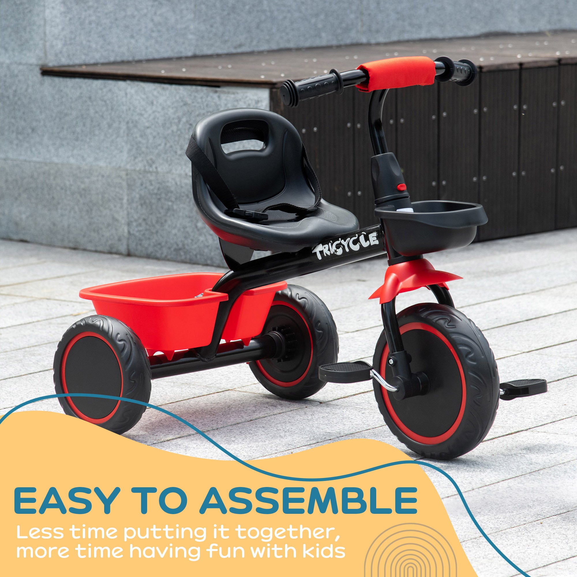 Tricycle for Toddlers Age 2-5 with Adjustable Seat, Toddler Bike with Storage Baskets for Girls and Boys, Red