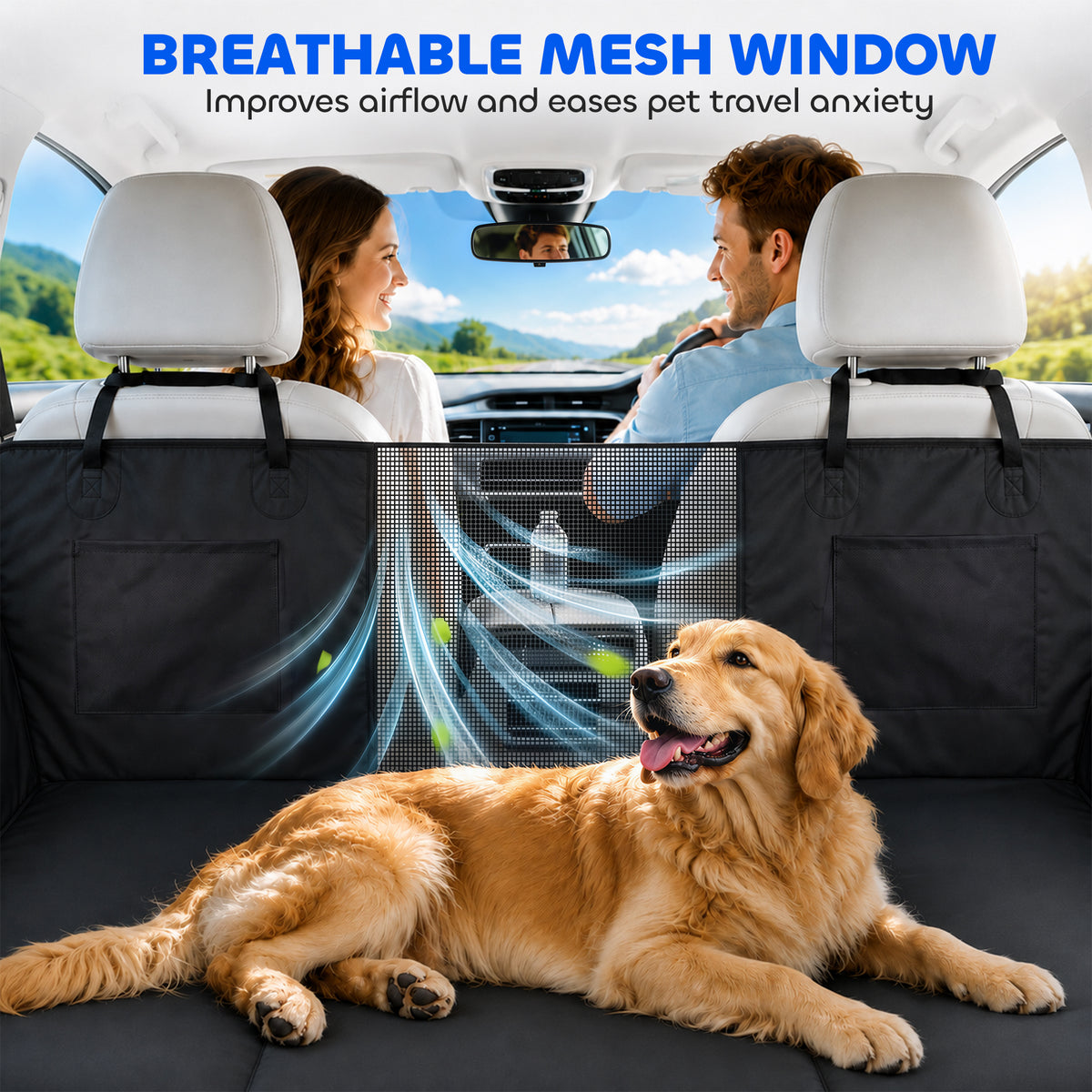 Dog Car Seat Cover for Back Seat, Hard Bottom Back Seat Extender, Waterproof Dog Hammock for Car & SUV, 58"L, Black
