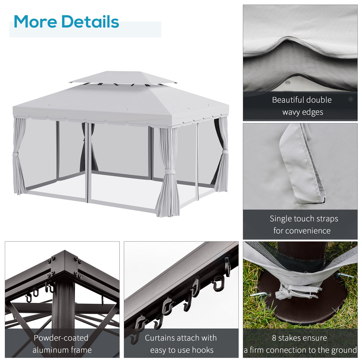 10' x 13' Patio Gazebo, Aluminum Frame Double Roof Outdoor Gazebo Canopy Shelter with Netting & Curtains, Light Gray