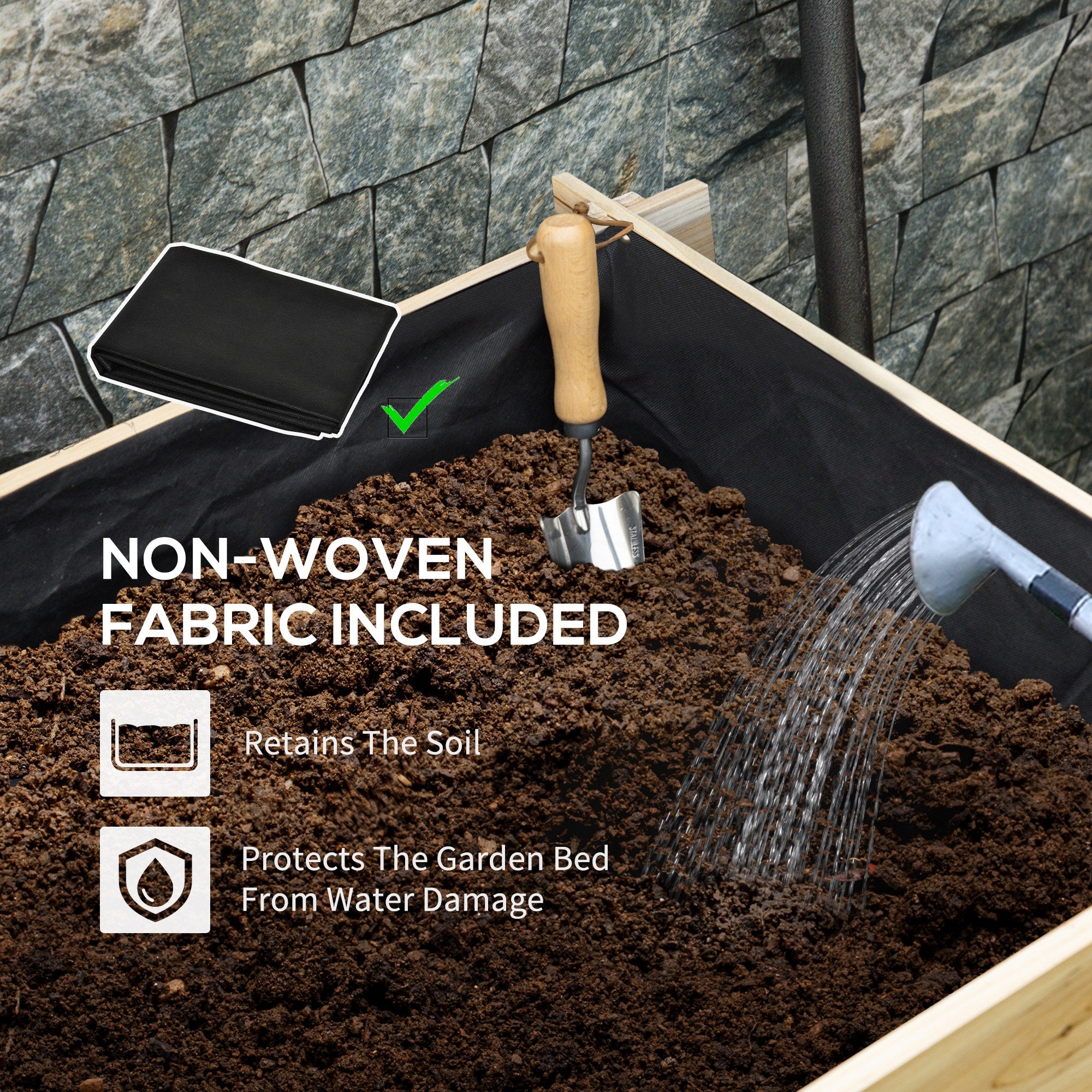 3 Tier Raised Garden Bed, Water Draining Fabric for Soil, Elevated Wood Flower Box for Vegetables, Herbs, Natural - Natural Wood - Image 7