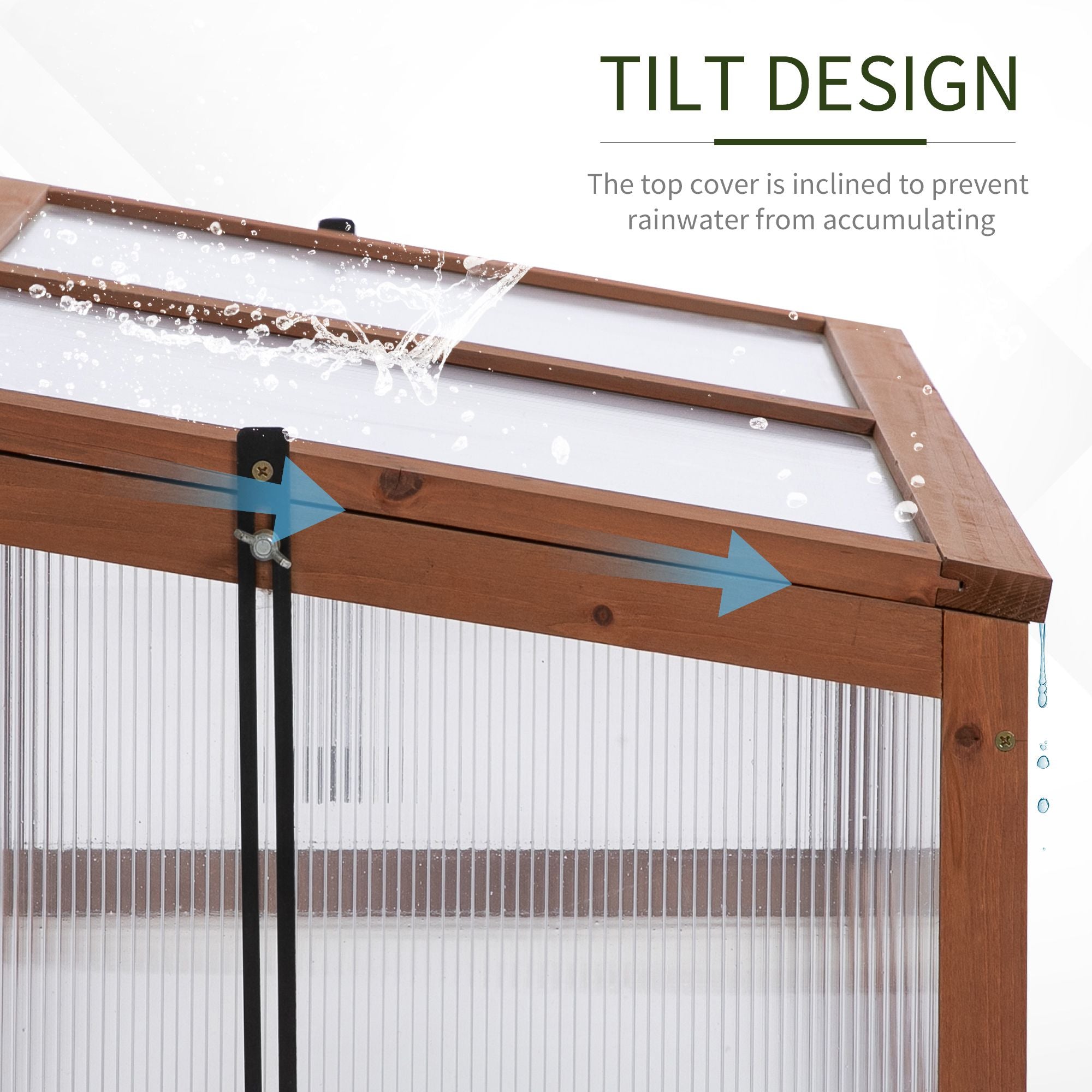 Wooden Cold Frame Greenhouse, Mini Greenhouse with Polycarbonate Board and Solid Wood Frame, Green House Cold Frame, Indoor Outdoor Terrarium Planter Box, 39" x 26" x 16", Natural - Brown - Image 4