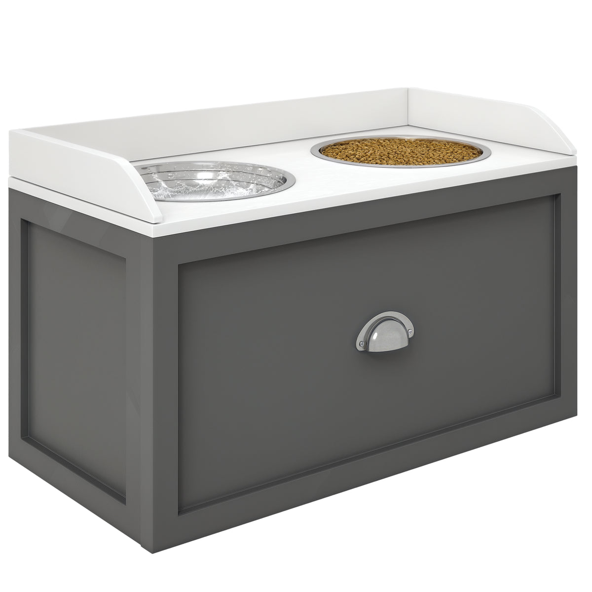 Pet Feeding Station Pet Dish Bowl Set with Storage, 2 Elevated Dog Bowls for Large Sized Dogs, Gray