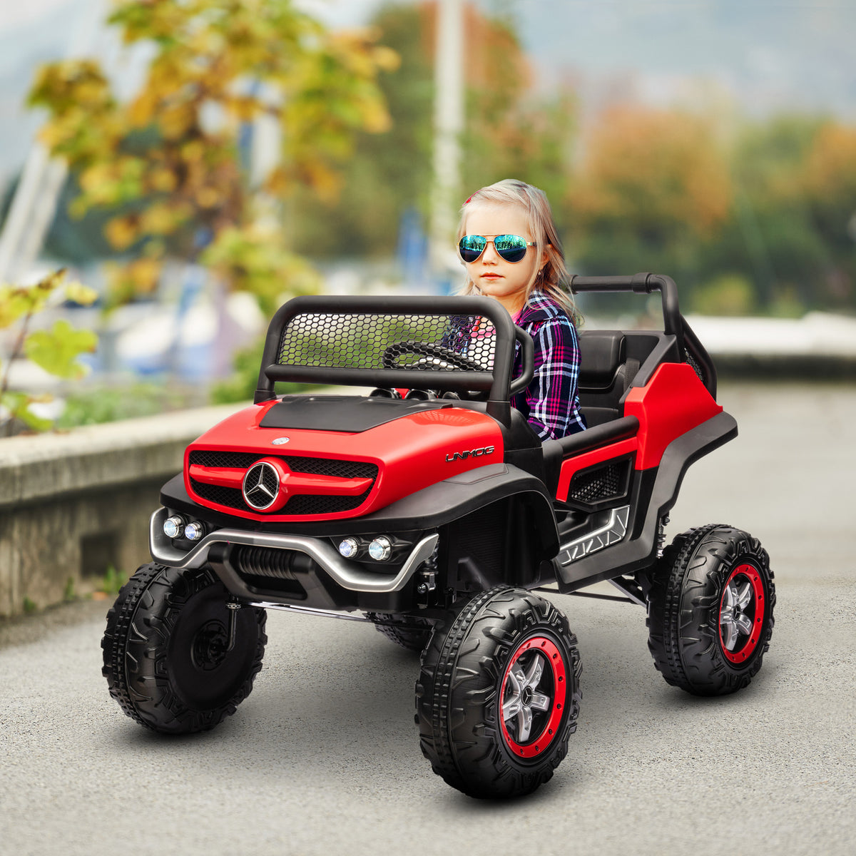Licensed Mercedes-Benz Unimog 12V Kids Ride on Truck with Remote Control, Battery Powered Electric Car with Spring Suspension, LED Light, Horn, Music, Red