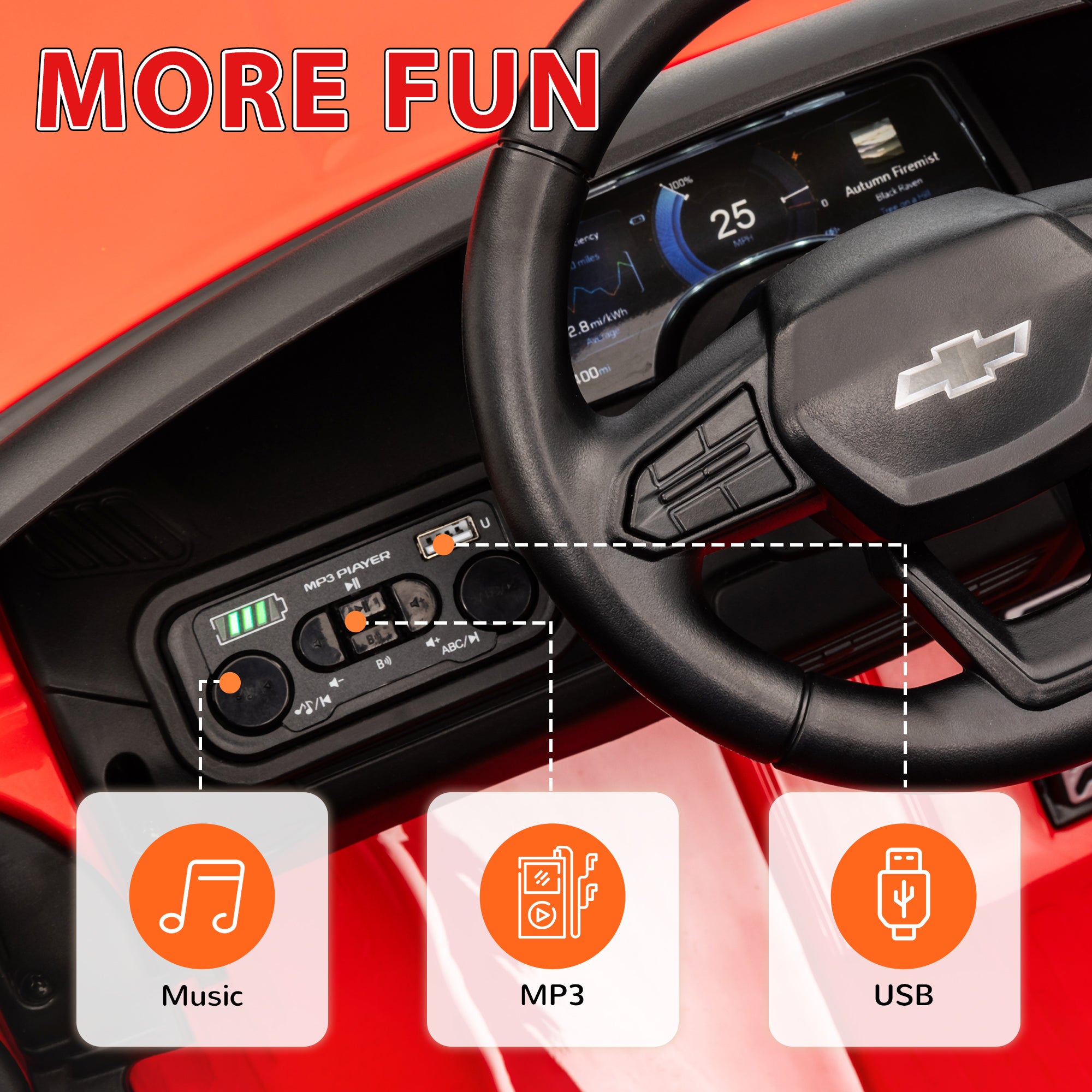 12V Chevrolet Silverado EV RST Licensed Kids Electric Car with Parent Remote Control, Spring Suspension, Red