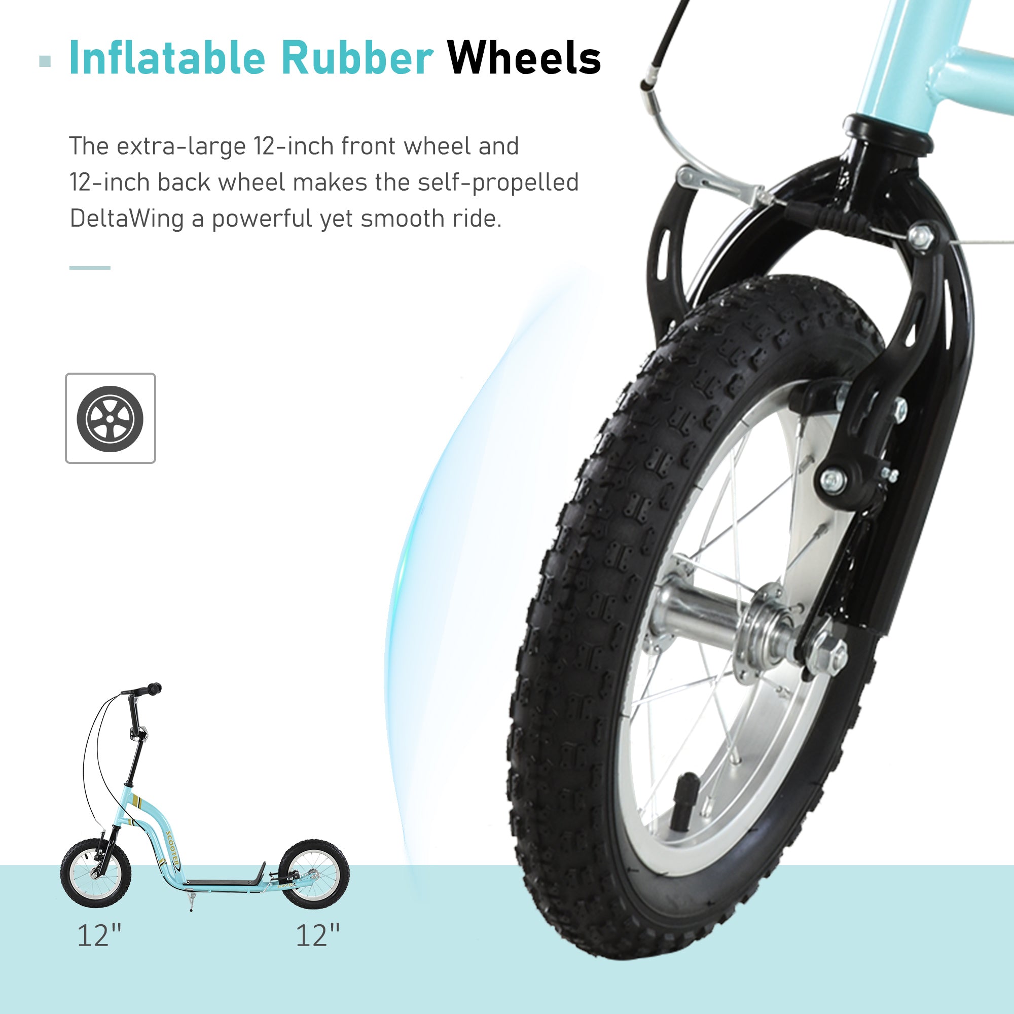 Youth Scooter Front and Rear Caliper Dual Brakes 12-Inch Inflatable Front Wheel Ride On Toy For Age 5+ - Blue