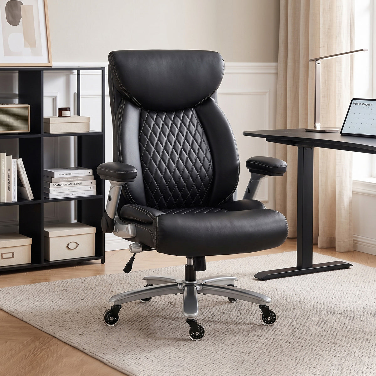 Ergonomic Office Chair with Inflatable Lumbar Support, 600 lbs, Heavy Duty Desk Chair, BIFMA, Flip-Up Arms