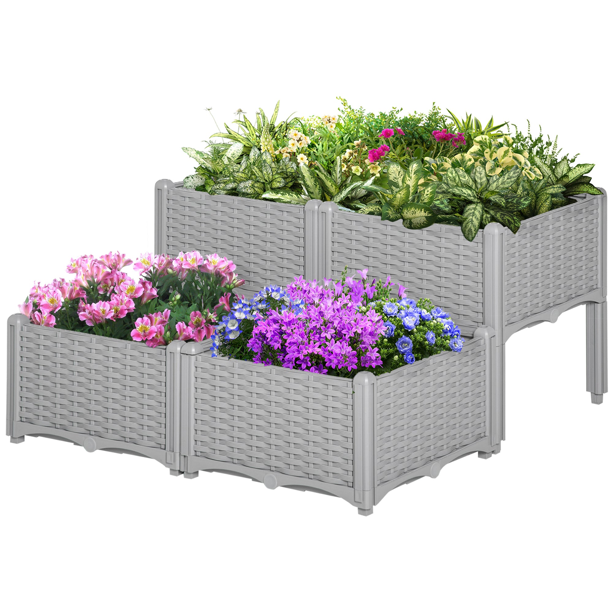 4-Piece Raised Garden Bed with Legs, Self-Watering Planter Box Raised Bed to Grow Flowers, Herbs & Vegetables, Gray - Gray