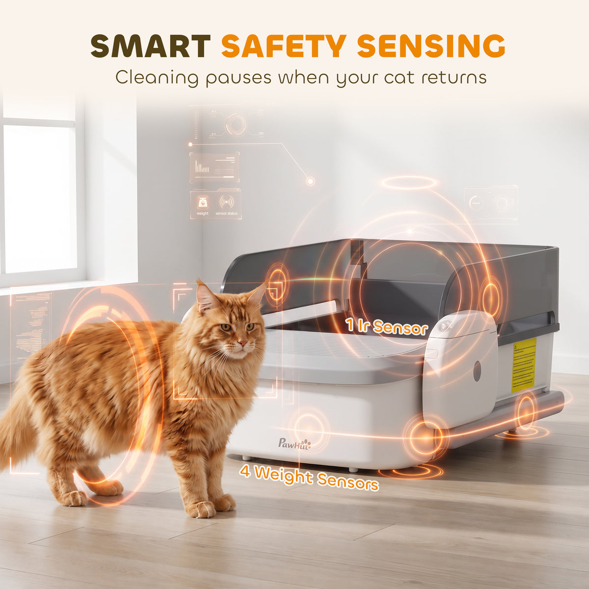 Self Cleaning Cat Litter Box, Automatic Litter Box with App Control, Open-Top, 10L Waste Bin, Gray