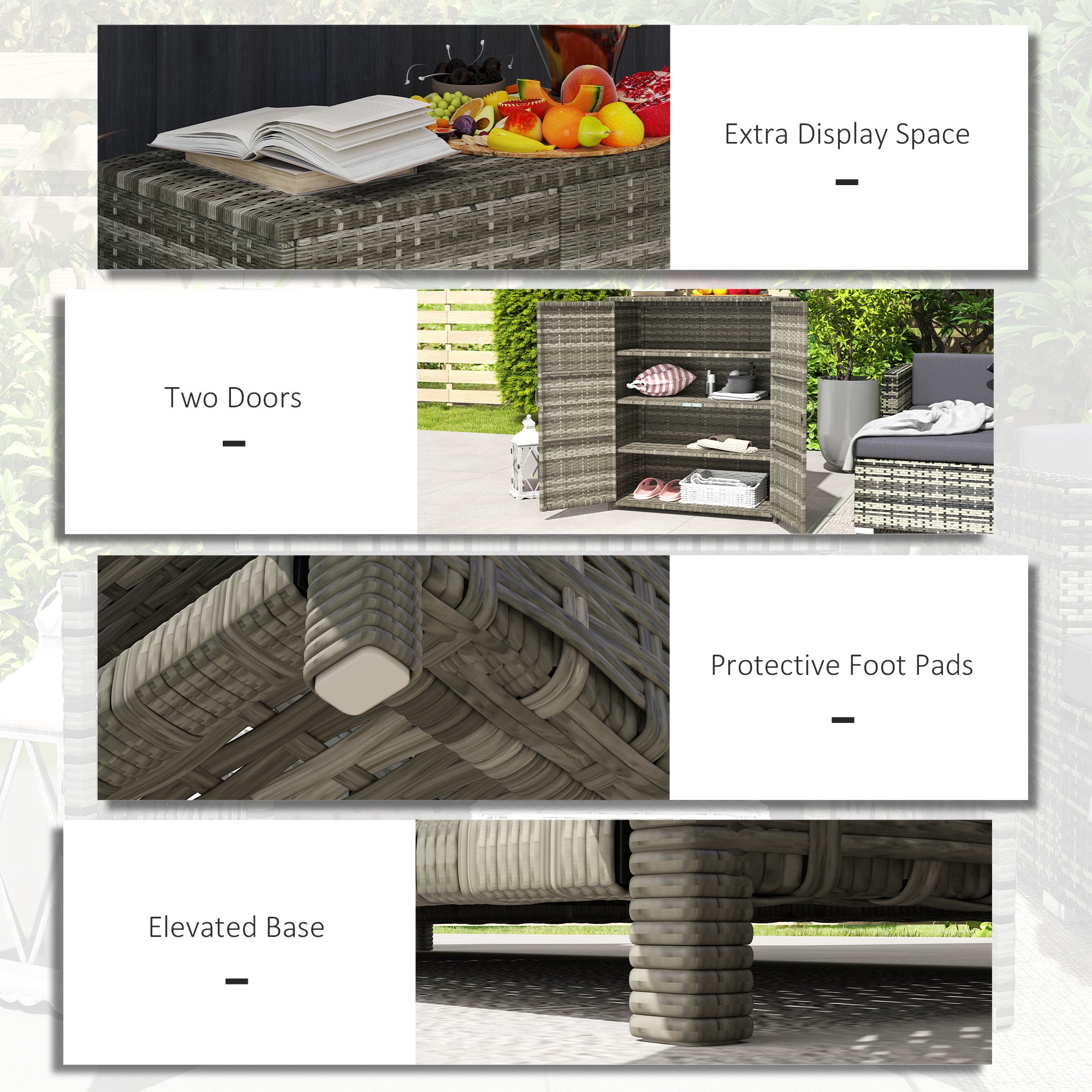 Rattan Wicker Outdoor Storage Cabinet with 4 Shelves and 2 Doors for Garden Pool Towel Storage, Mixed Gray - Mixed Gray - Image 7