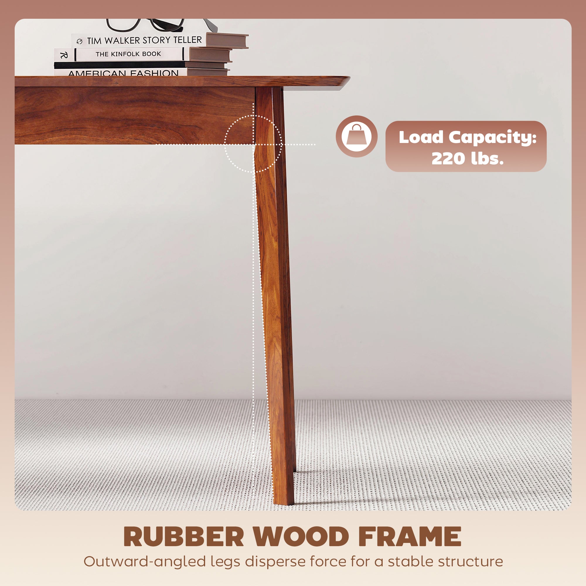 47.2" Rectangle Dining Table for 4, Mid-Century Modern Kitchen Table with Rubber Wood Legs for Dining Room, Walnut