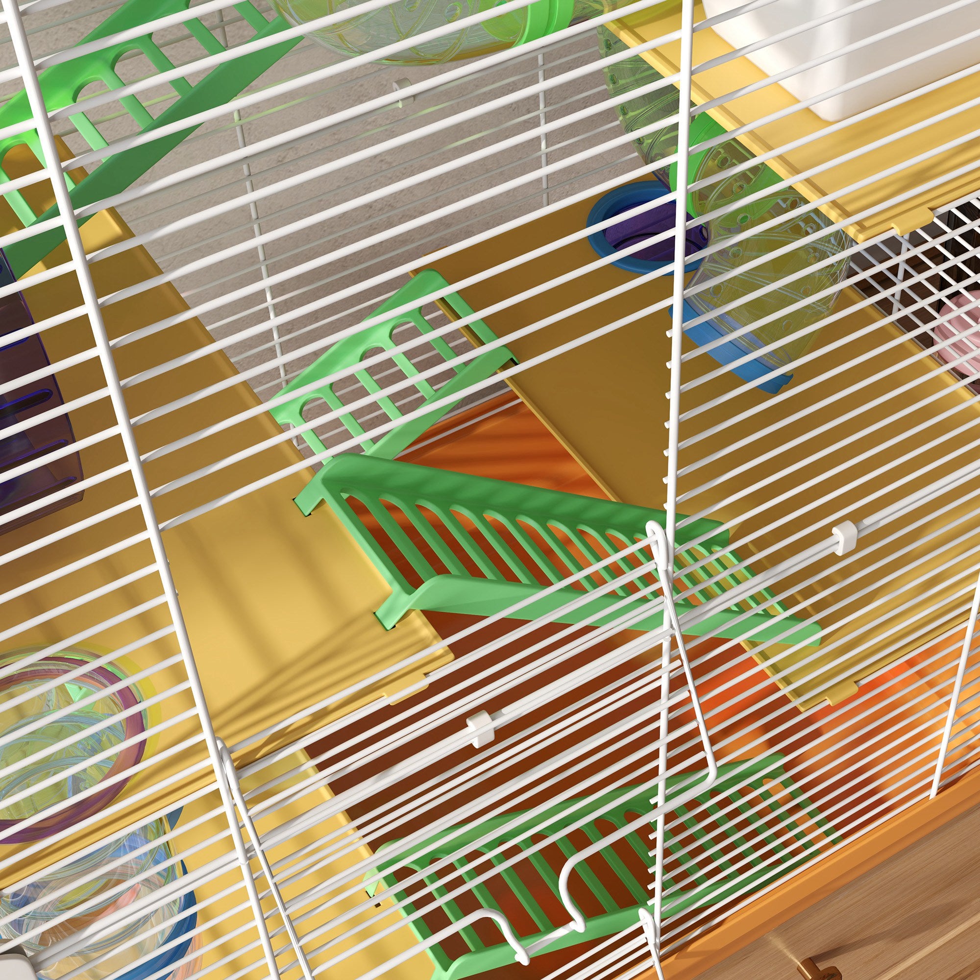 5 Tiers Hamster Cage Portable Animal Travel Carrier w/ Exercise Wheels Tube, Orange - Orange - Image 8