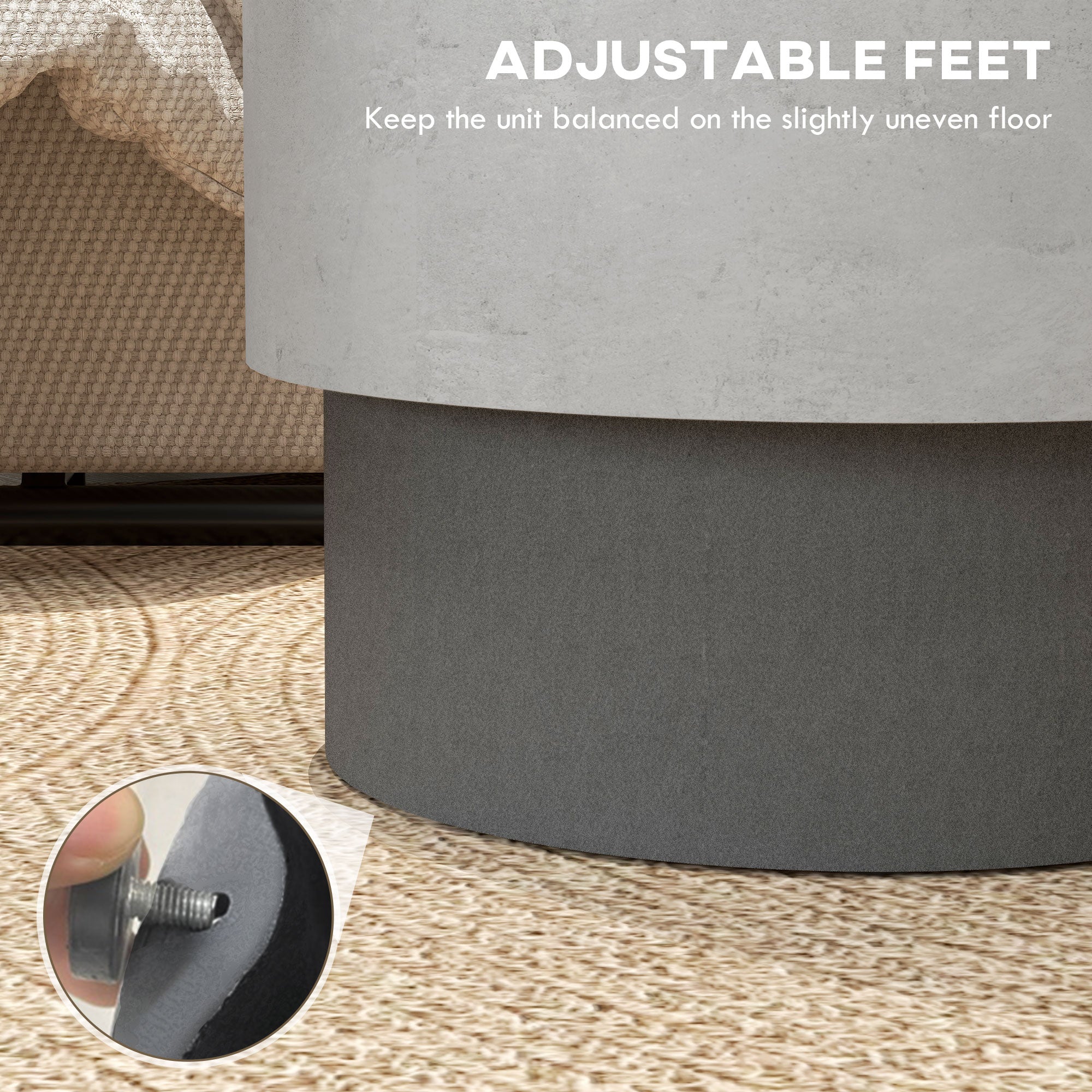 Lightweight Accent Table with Concrete Finish, Round Side Table with 4 Adjustable Feet for Indoor, Outdoor, Gray